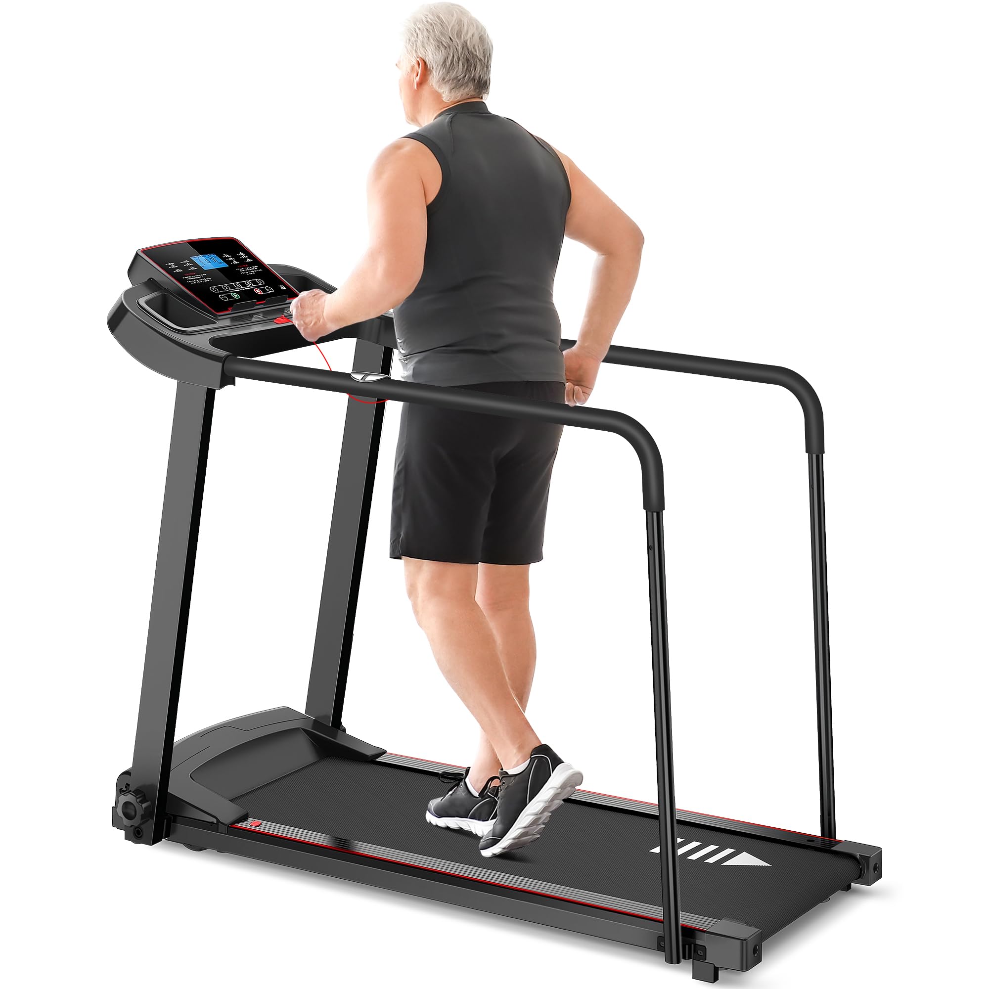 Walking Treadmill for Seniors with Long Handrails for Balance, Recovery  Exercise Treadmill with 285 lbs Weight Capacity, Equipped with Cup Holder,  LCD