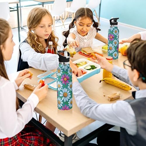 Miniatura 6 de Elegant Daisy Floral White Peach Leakproof and BPA Free Insulated Water Bottle with Handle Double-Wall Vacuum Insulation for Water, Milk, Juice,