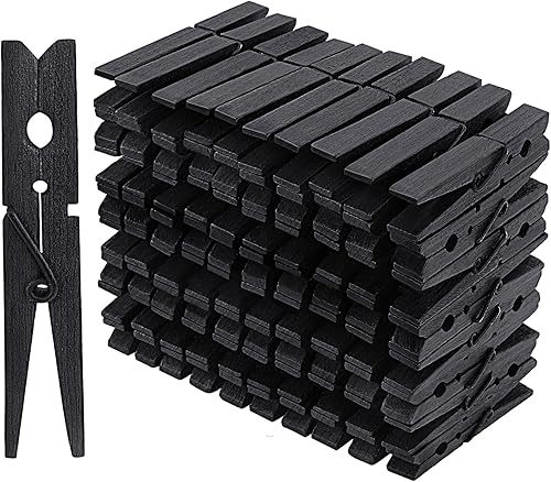 100 pinzas de madera grandes de madera de 4 pulgadas, pinzas de madera negra, clips de madera para manualidades, colgar ropa, fotos (negro)
