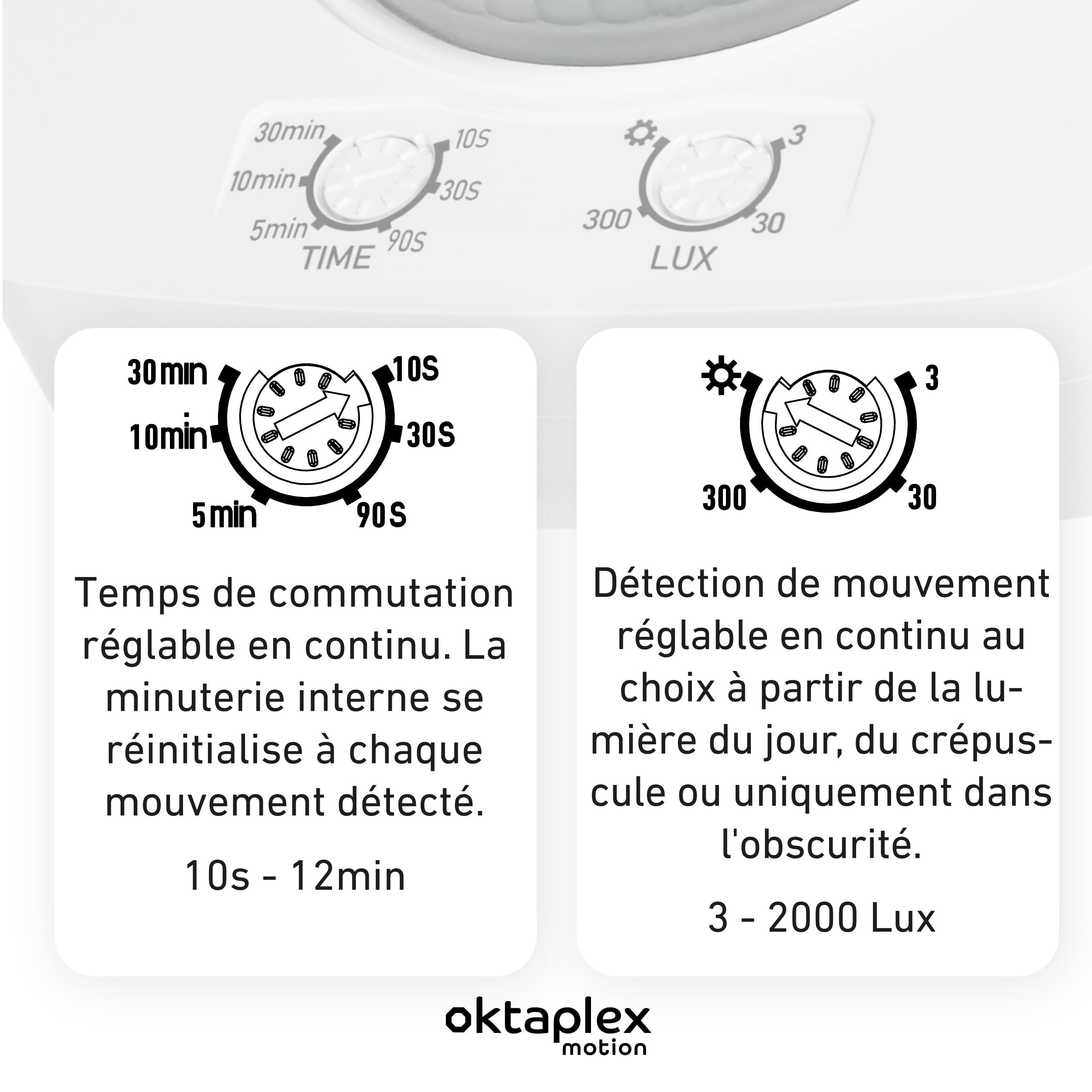 Oktaplex Tim Lot de 2 détecteurs de Mouvement extérieurs Blancs 360°