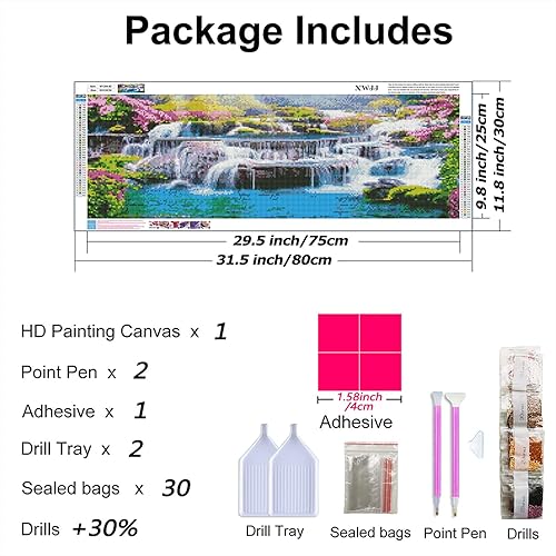 Miniatura 6 de Kits de pintura de diamantes 5D para adultos, cascada, paisaje, bordado, taladro redondo completo, tamaño grande (31.5 x 11.8 pulgadas), gemas de