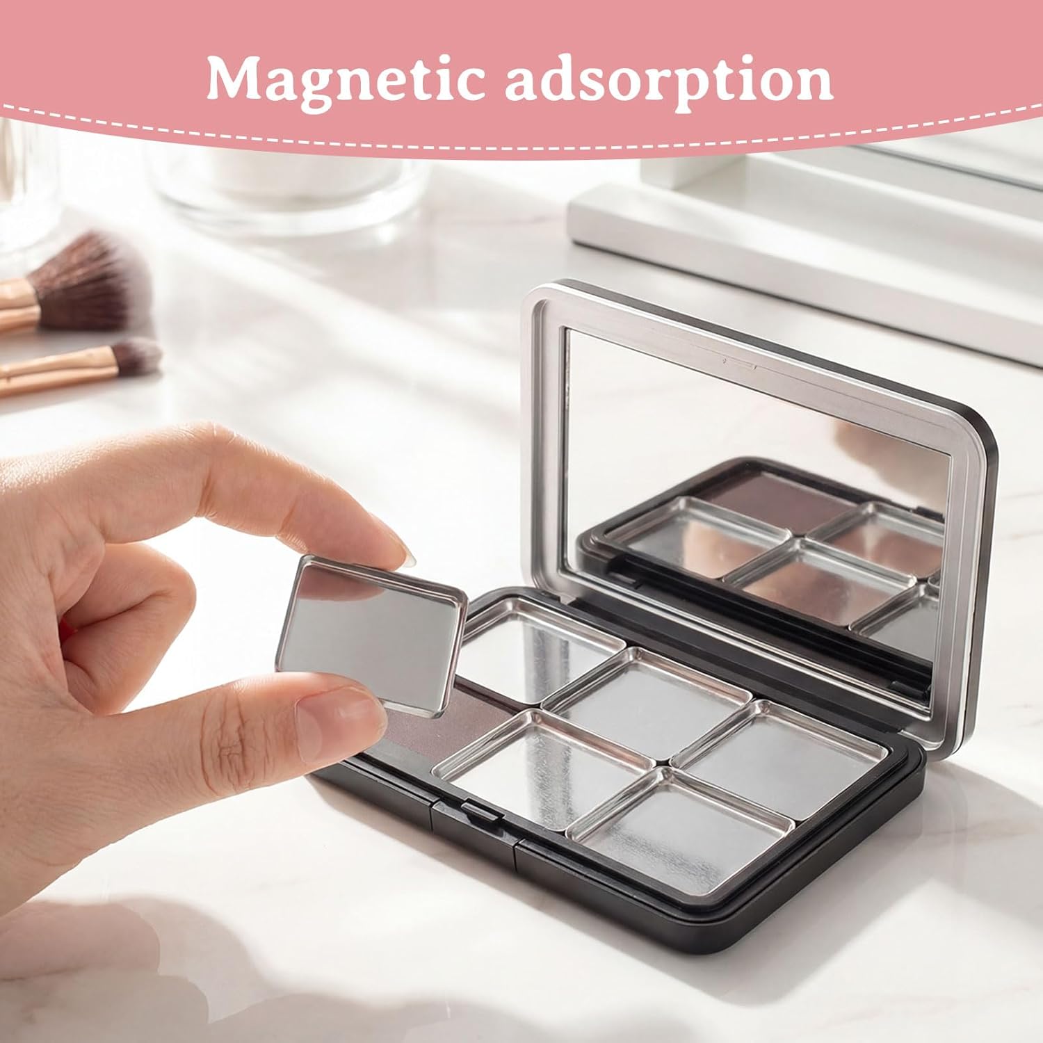 3Pcs Empty Magnetic Makeup Palette Set with 18 Metal Pans & Pressing Tool,Refillable DIY Makeup Palette for Eyeshadow Blush Lipstick.Suitable for work, dates, parties, and travel