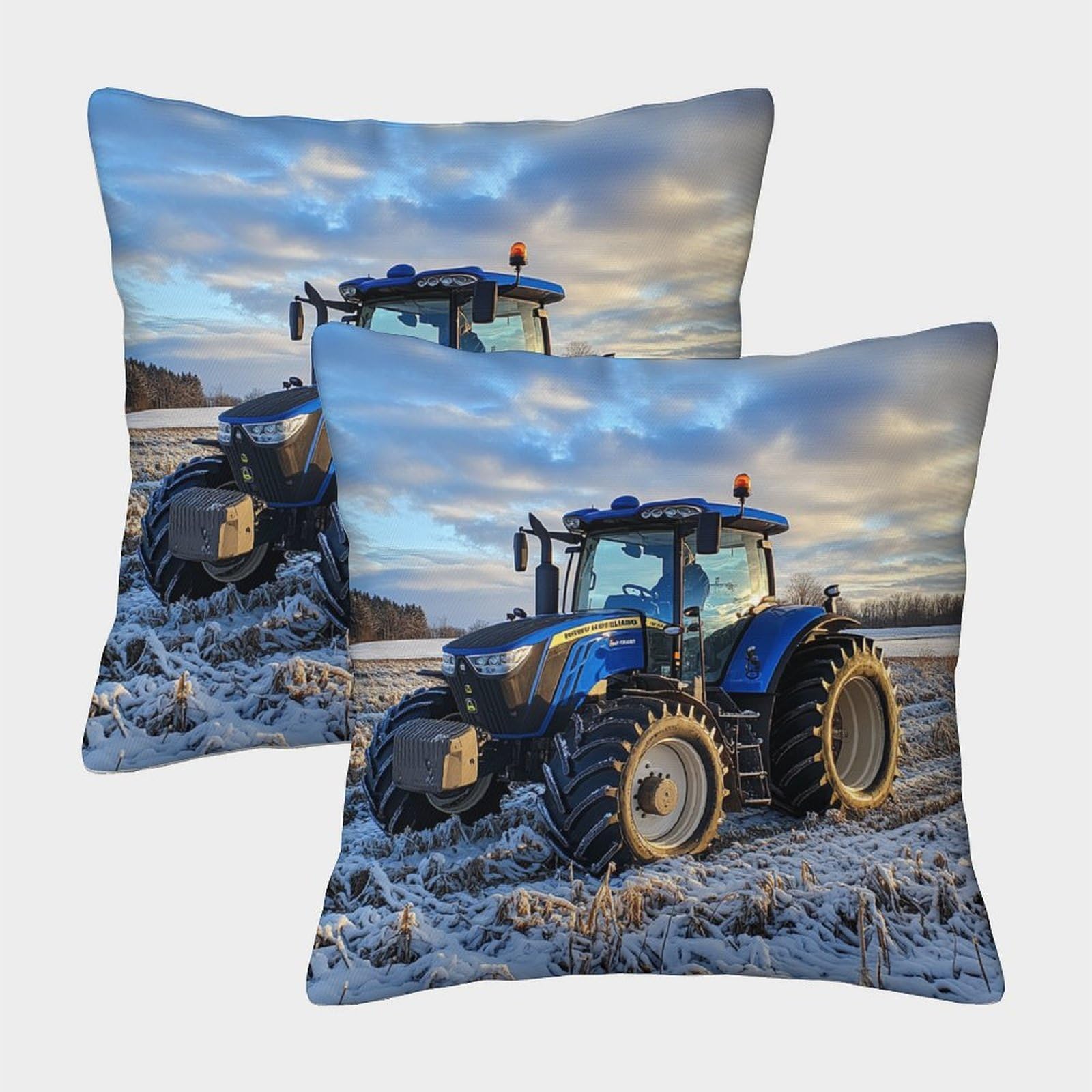 kaiyun 2 Pack Winter Fields,Blue Tractor Pillow Case 45x45cm Throw Pillow Case,Modern Decoration Pattern for Terrace Sofa Bedroom Indoor Outdoor Party