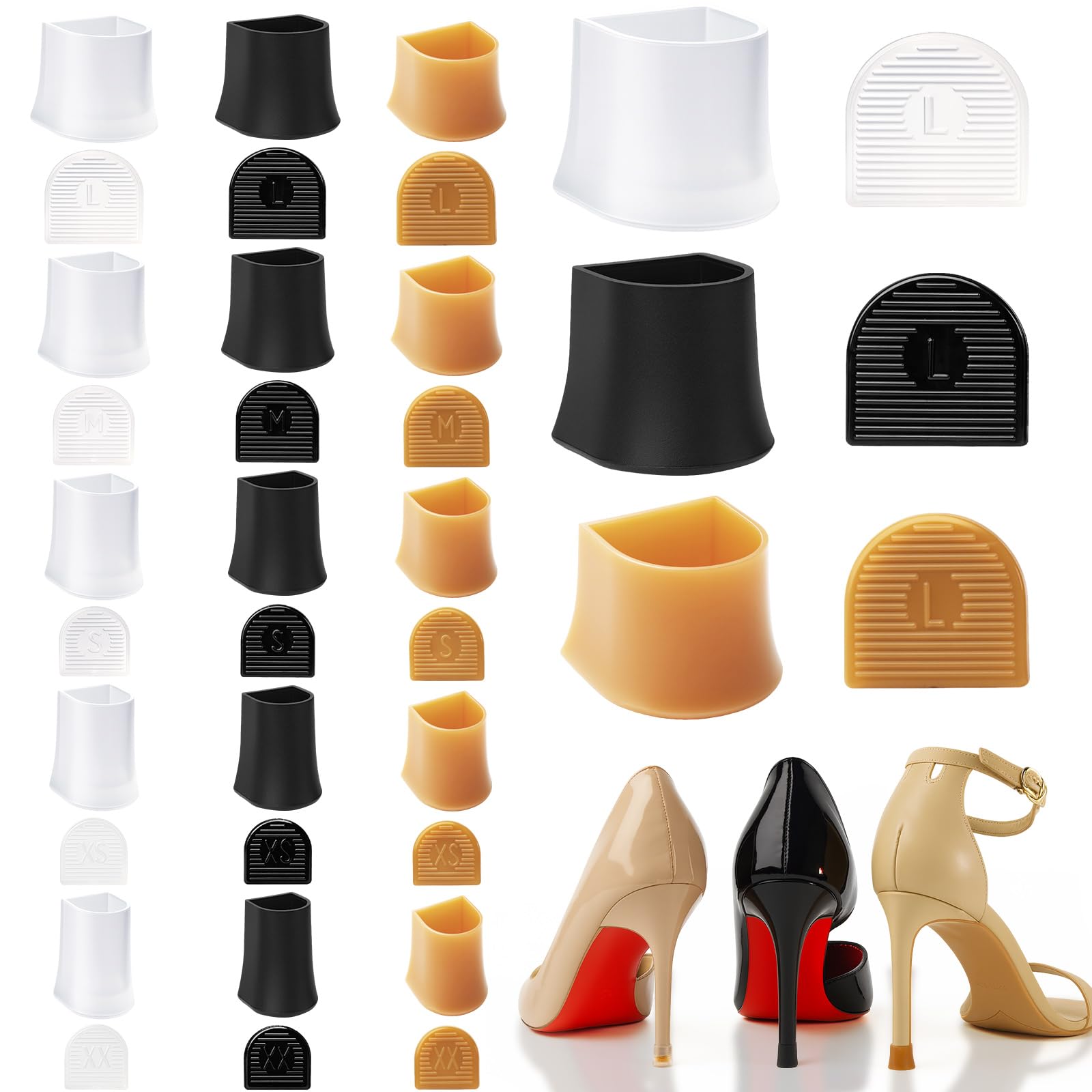 Photo 1 of 15 Pairs Heel Caps for High Heels, 5 Sizes Heel Protectors for Grass Anti-Slip Noise Reducing Heel Replacement Tips for Outdoor Weddings, Heel Repair, Stiletto