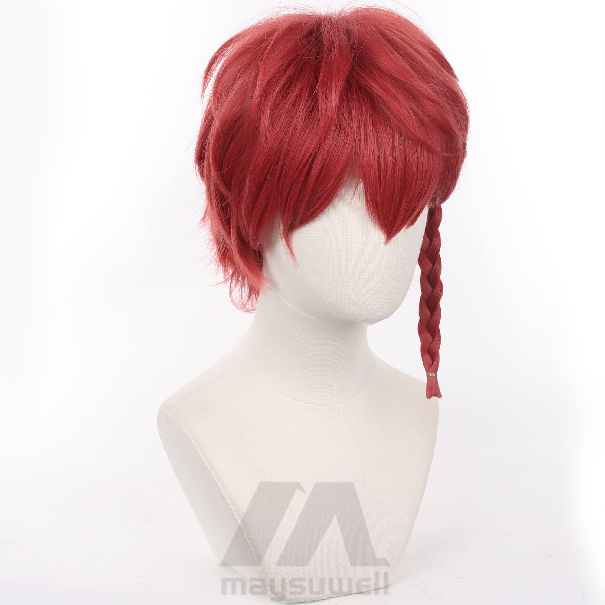 Unisex Red Thick Braids Short Wig for Men Women Halloween Christmas Conventions Cos Anime Party Replacement Synthetic Fabric Hair - Image 4