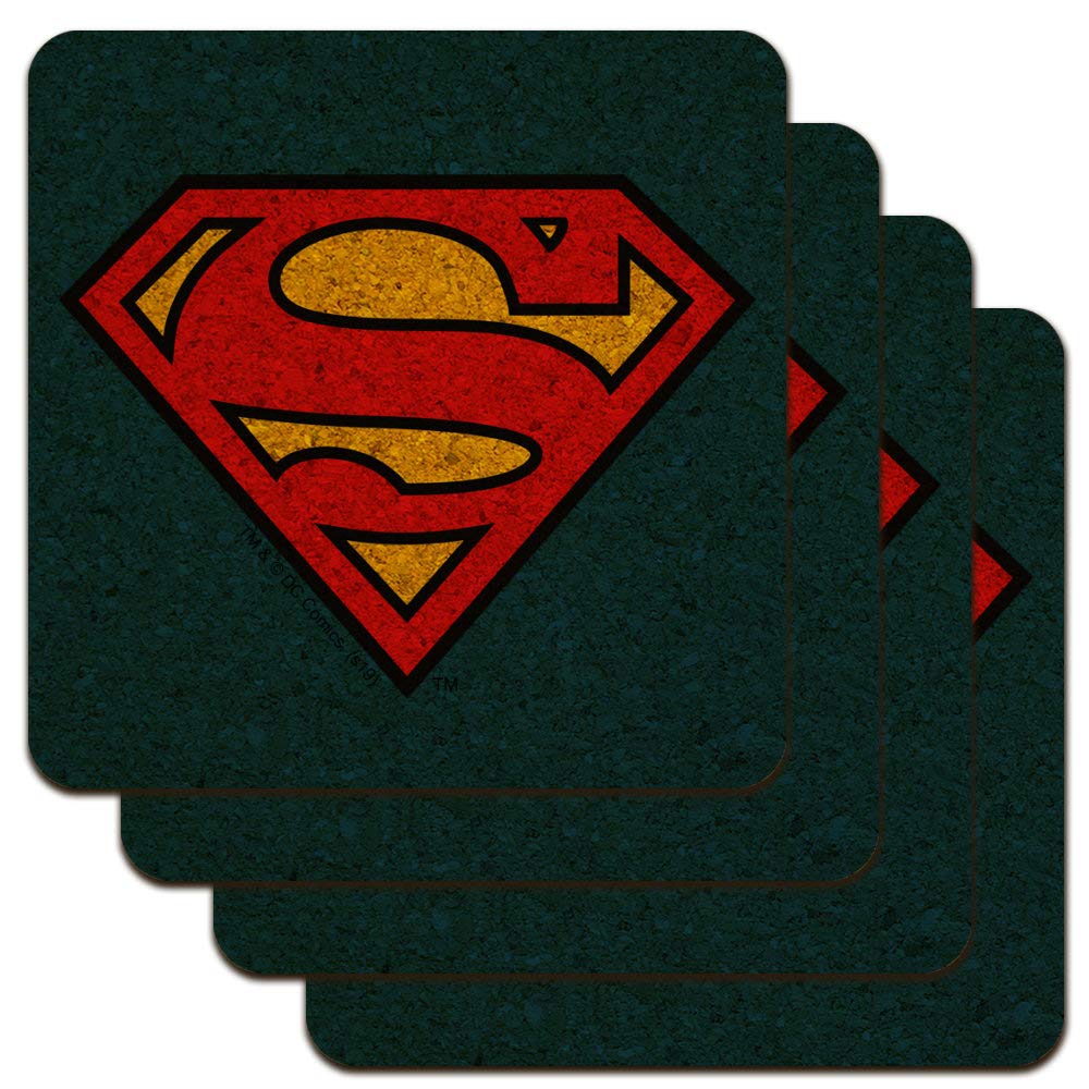 Superman Classic S Shield Logo Low Profile Novelty Cork Coaster Set