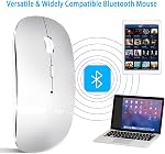 Wireless Mouse for Laptop Cpmputer,Bluetooth Mouse for MacBook,Silver | Rechargeale Dual Mode(USB 2.4Ghz + Bluetooth 5.2) Silent Portable Cordless Mice with USB C Adapter