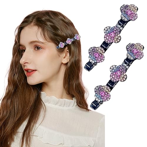 Miniatura 3 de Pinzas de cabello trenzadas de cristal brillante para mujer pinza de pico de pato de doble capa con 3 clips pequeños bandas de pelo de tela de satén