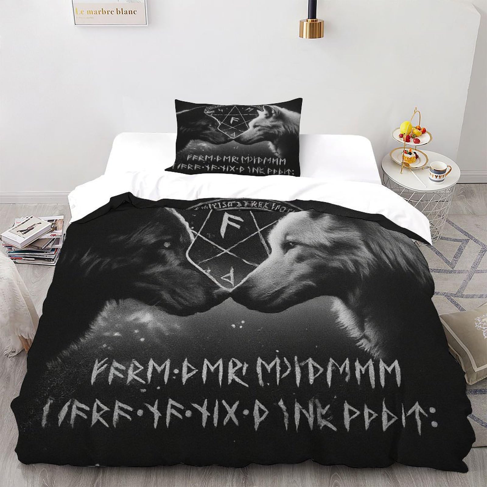 Housse de couette loup 135x200cm avec taie d'oreiller pour lit single enfant
