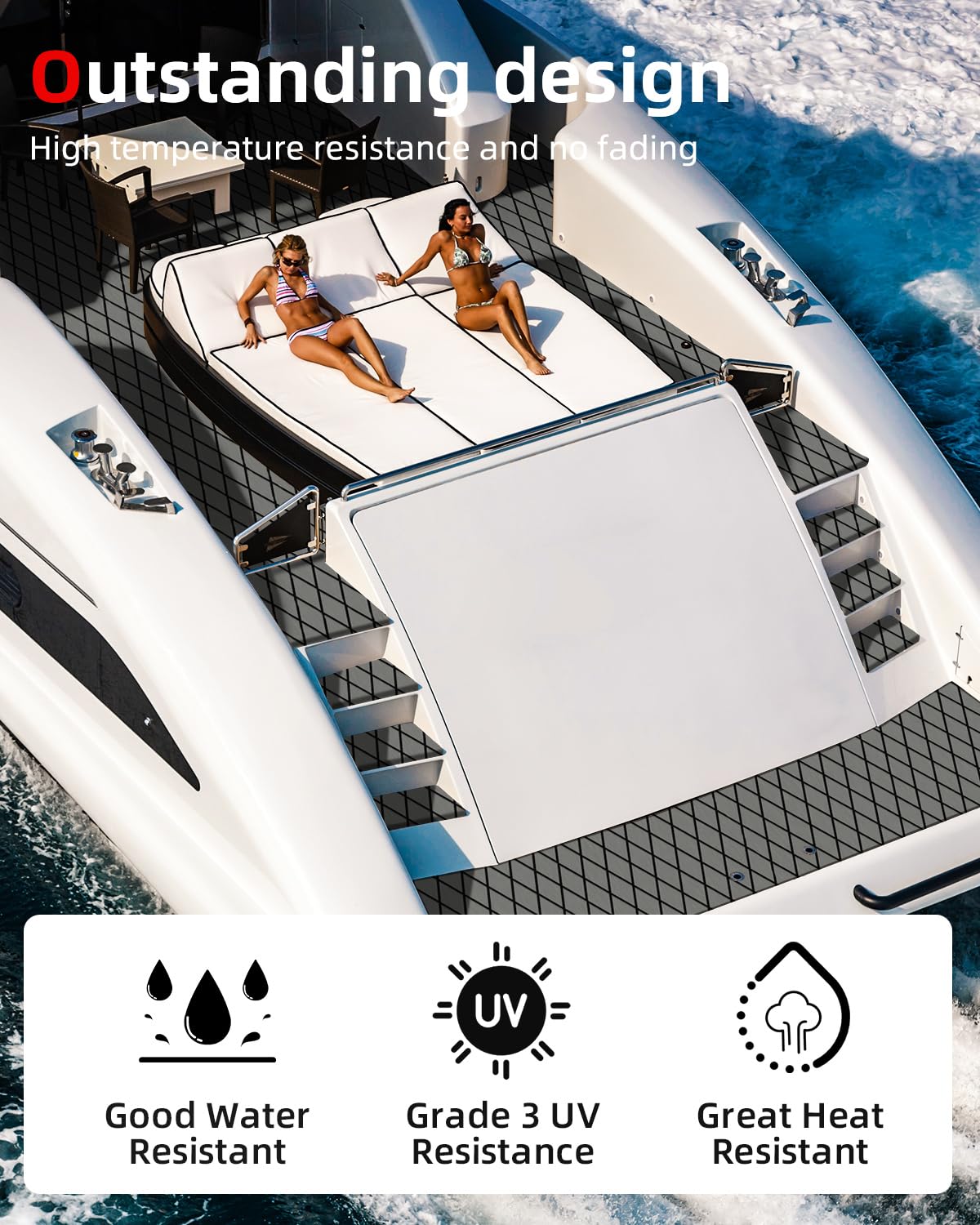 Abahub Hoja de espuma EVA para suelo de barco, patrón de diamante, con alfombra autoadhesiva para lancha, kayak, tabla de surf, SUP