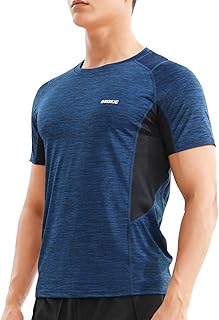 BROKIG Men's Lightweight Gym Sports T-Shirts, Clashing Mesh Running Shirt Workout Muscle Cold Feeling Quick Dry Tees Men