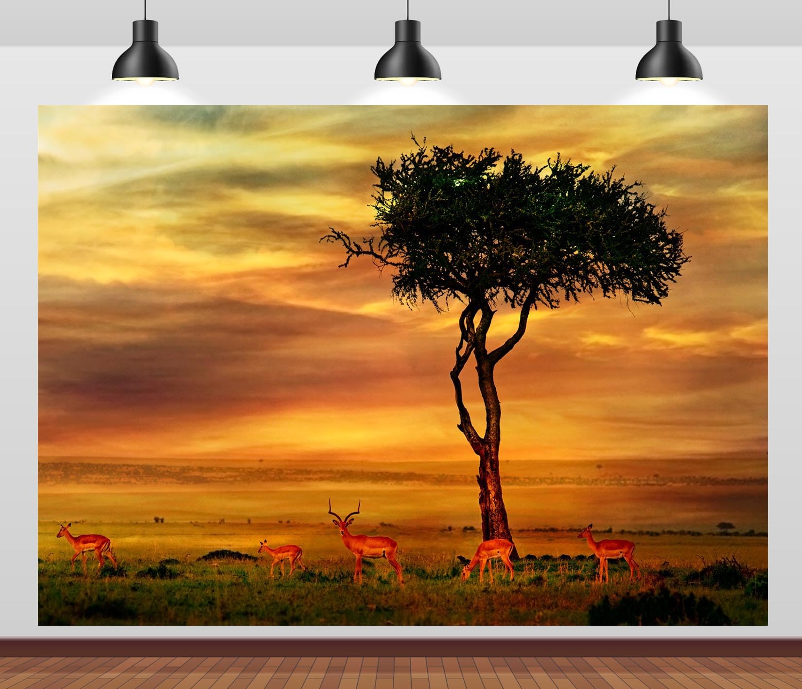 CORFOTO African Savannah Sunset Backdrop Fabric 20x10ft Tropical Wildlife Scenery Antelopes Wild Animals Background for African Safari Themed Birthday