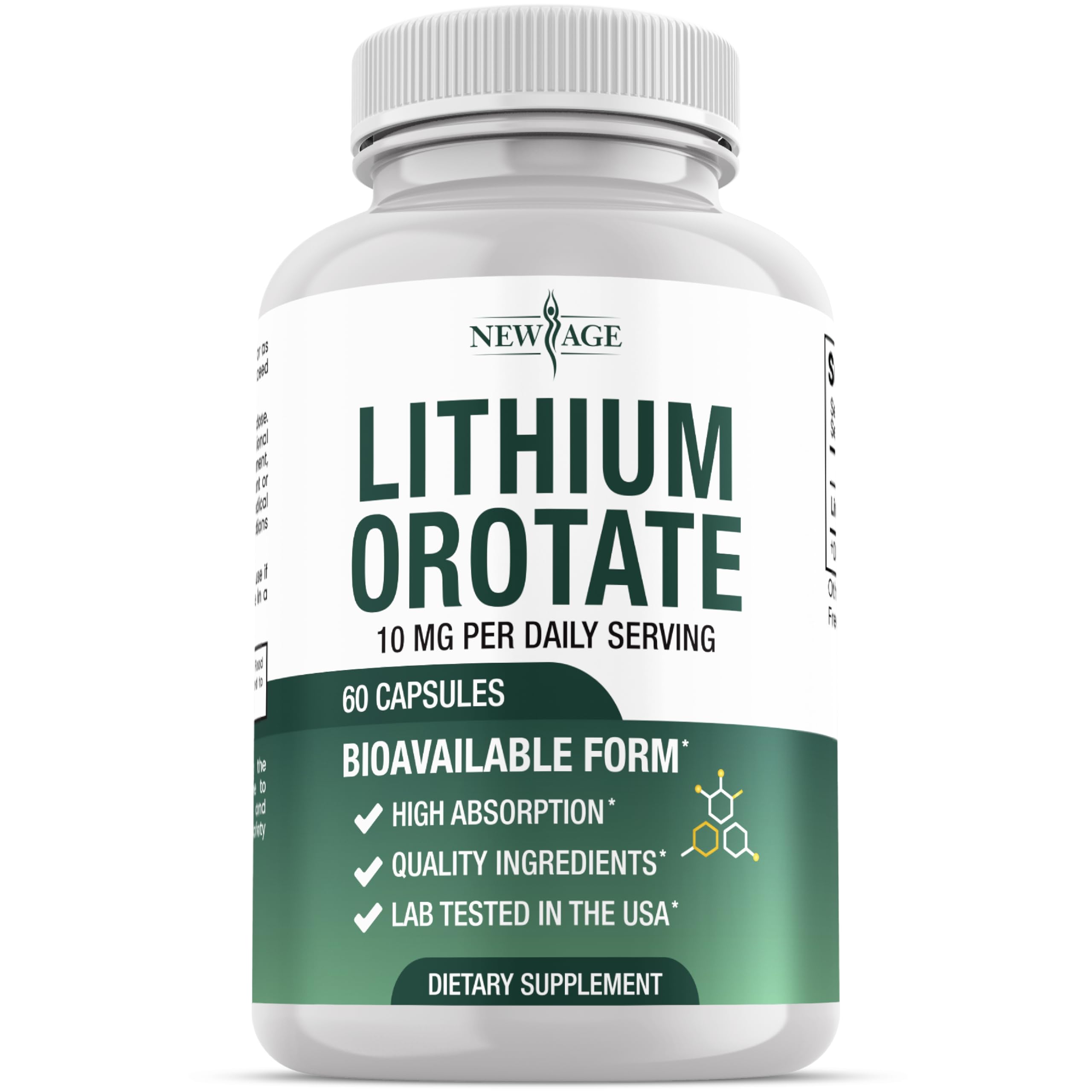 NEW AGE Suplemento de orotato de lítio 5 mg por cápsula, 60 cápsulas vegetarianas