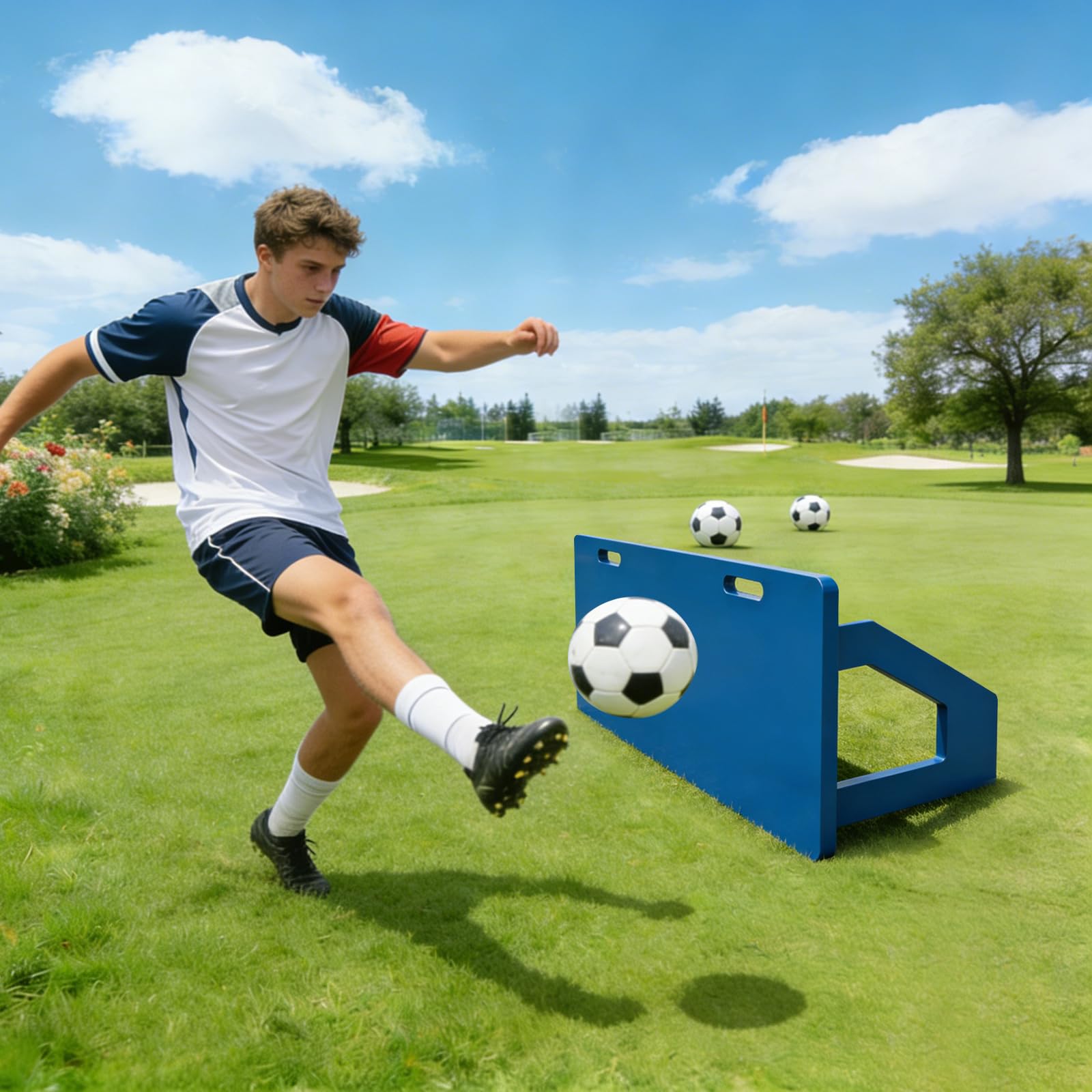 Piłka nożna Rebound Board 100 x 40 cm, przenośna ściana odbijająca z HDPE z podwójnym kątem (90° i 60°), składana deska odbicia do treningu strzelania, stabilna i lekka, dla dzieci i dorosłych