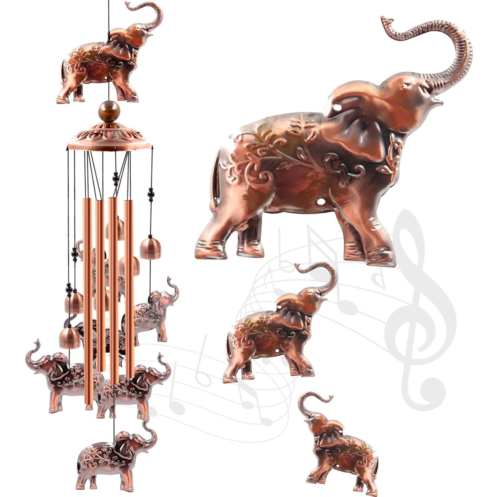 Wind Chimes Outdoor Clearance, Ukulork Elephants Aluminum Tube Windchime with S Hook,Patio Garden Decor, Housewarming Gift.