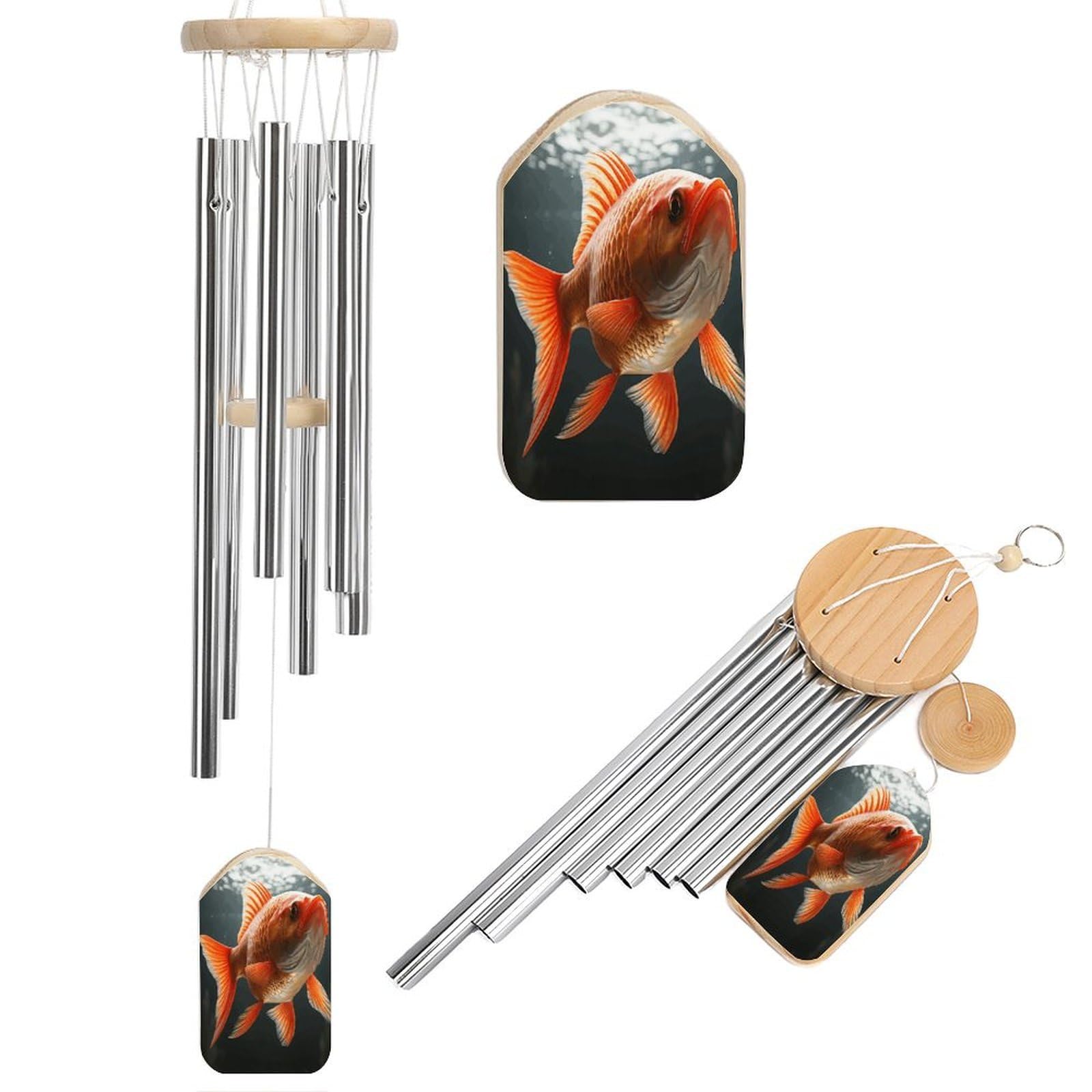 Real Fish Wind Chime-Outdoor-Garden Decors. Aluminium Wind Chimes to Melodic Tones .Memorial Wind Chime for Garden Yard Porch, Good Gifts for Women Mom Grandma Wife.