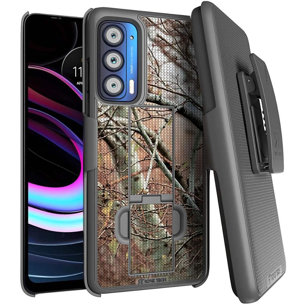 Designed for Motorola Edge 2021 / Verizon Moto Edge 5G UW Case with Belt Clip Holster - Kickstand Cover Phone Case - Camo Tree