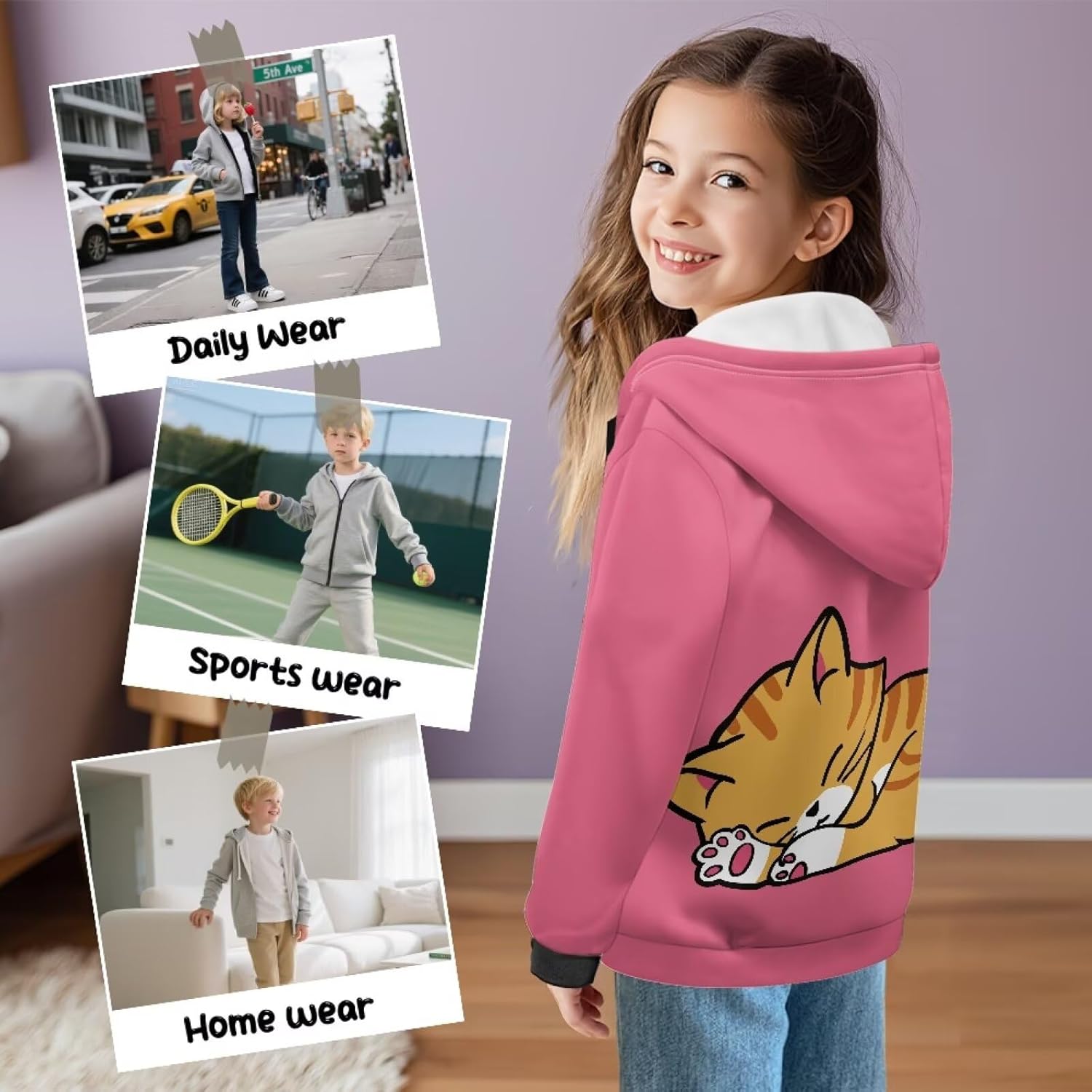 Zip Up Hoodie for Girls Boys 6-16 Years Trendy Long Sleeve Hooded Sweatshirts Casual Kids Coat with Pocket