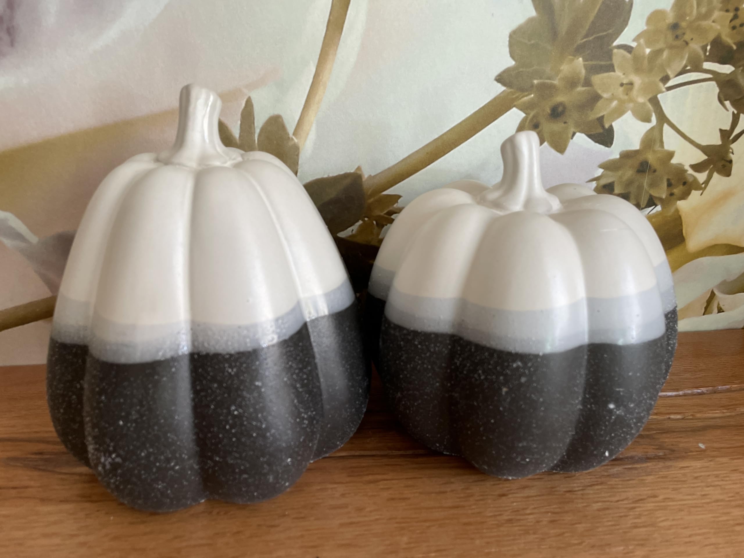 khevga Deco Decoración de otoño Halloween Deco Calabaza Negro Blanco Gris Juego de 2