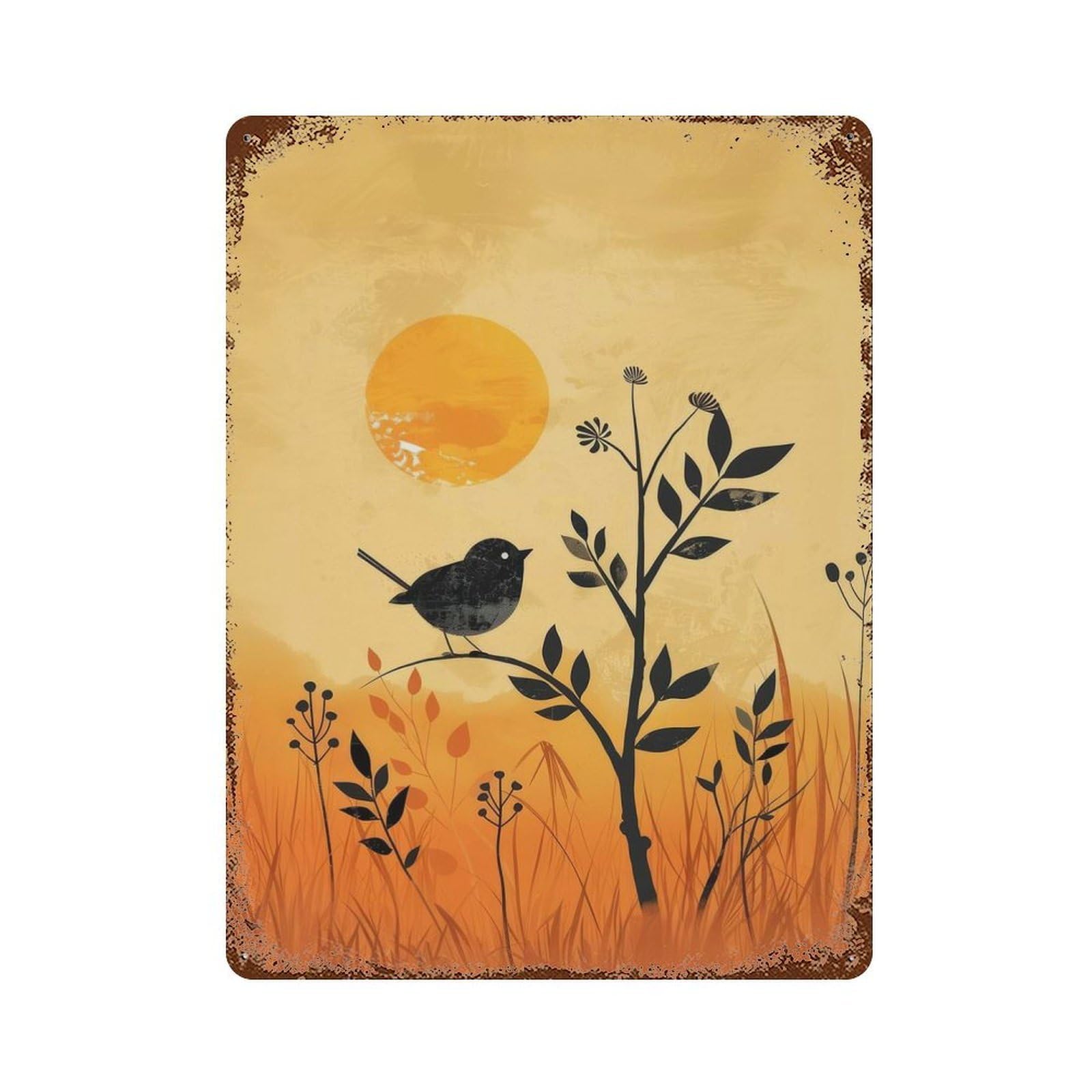 Garage Style Silhouette Bird Sunset Weathered Tin Sign 15.7"x11.8", Classic Wall Plaque for Bar And Workshop