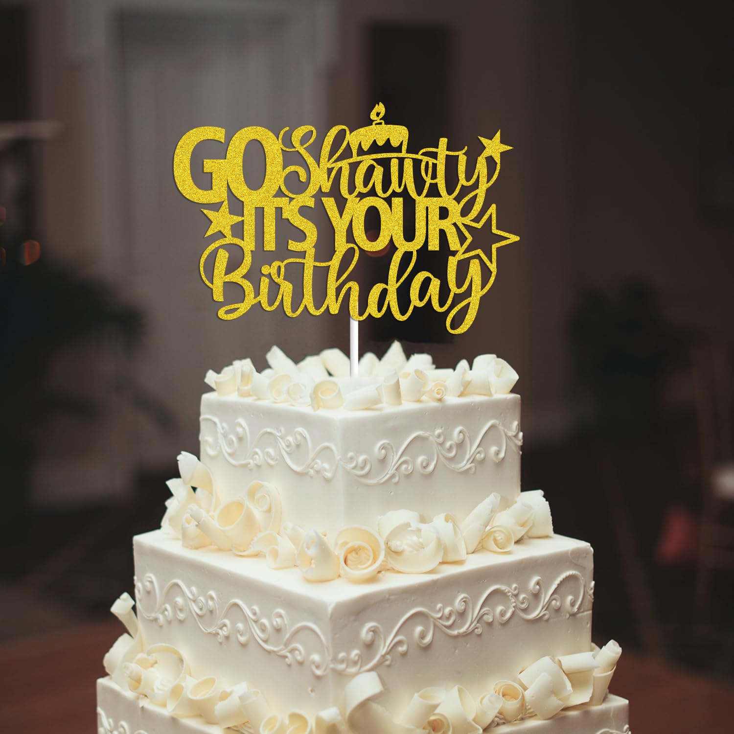 Tortenaufleger 'Go Shawty It's Your Birthday' – Glitzer-Kartondekoration | Happy Birthday Cake Topper