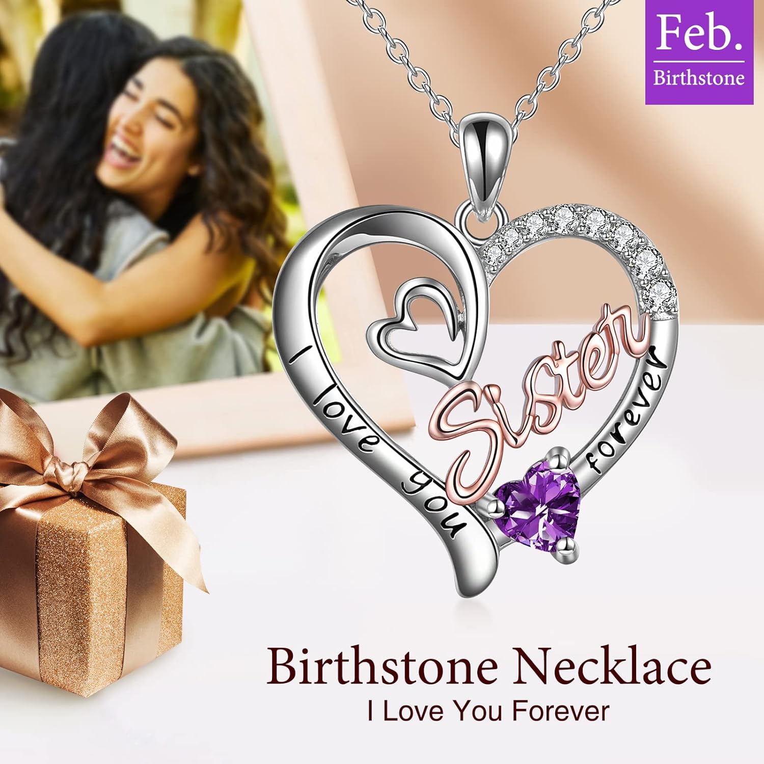 Gifts for Sister 925 Sterling Silver Birthstone Pendant I Love You Forever Sister Birthday Gifts, Personalized Sisters Jewelry for Women - Image 4