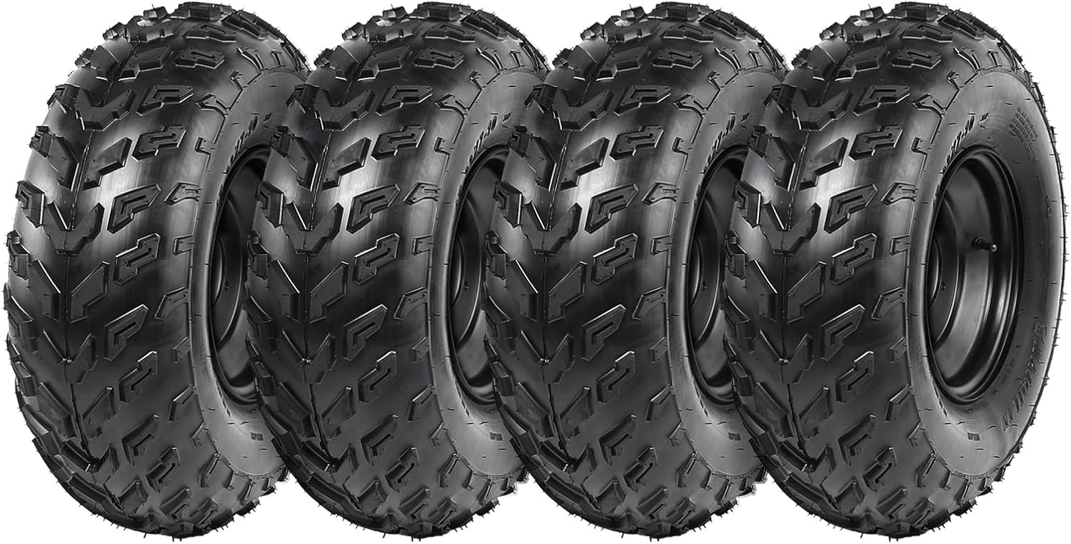 Off-Road ATV Tire and Wheel Set, 23x7-10, Black Rubber, 4-Bolt Pattern, 110mm Spacing, Tubeless for UTV, Go Kart, Golf Cart, Mower,Tractor (1)