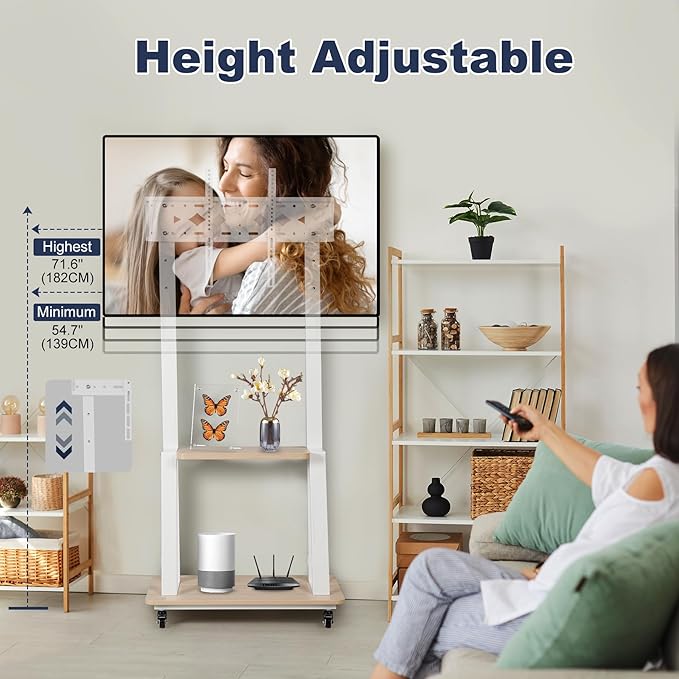Soporte móvil para TV de 32 a 75 pulgadas, con ruedas y estante de madera miniatura 5