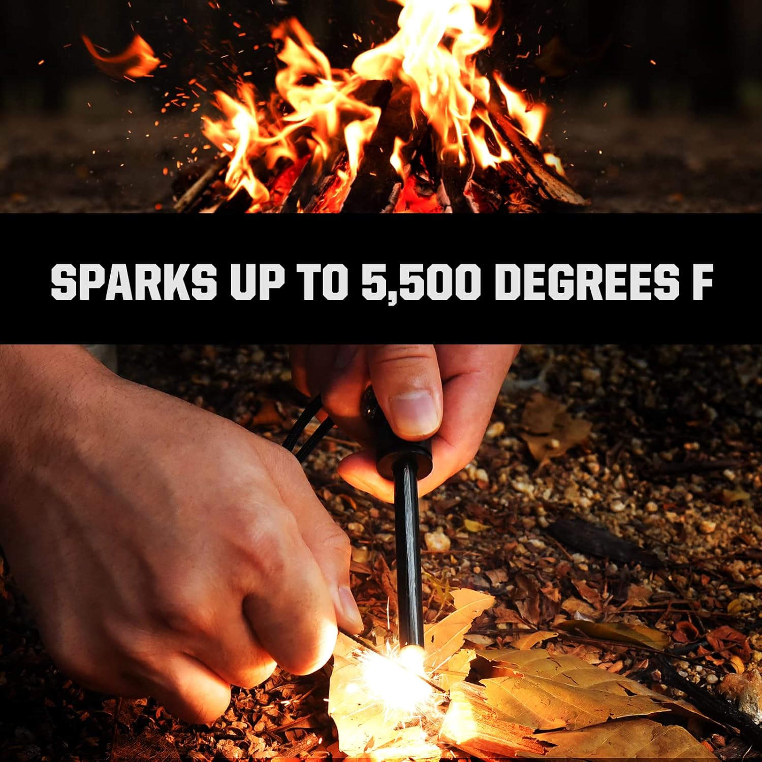 Extremus 6-in-1 Magnesium Fire Starter with Striker, High Temp Magnesium Rod, 2 Pack Set, Black : Health & Household