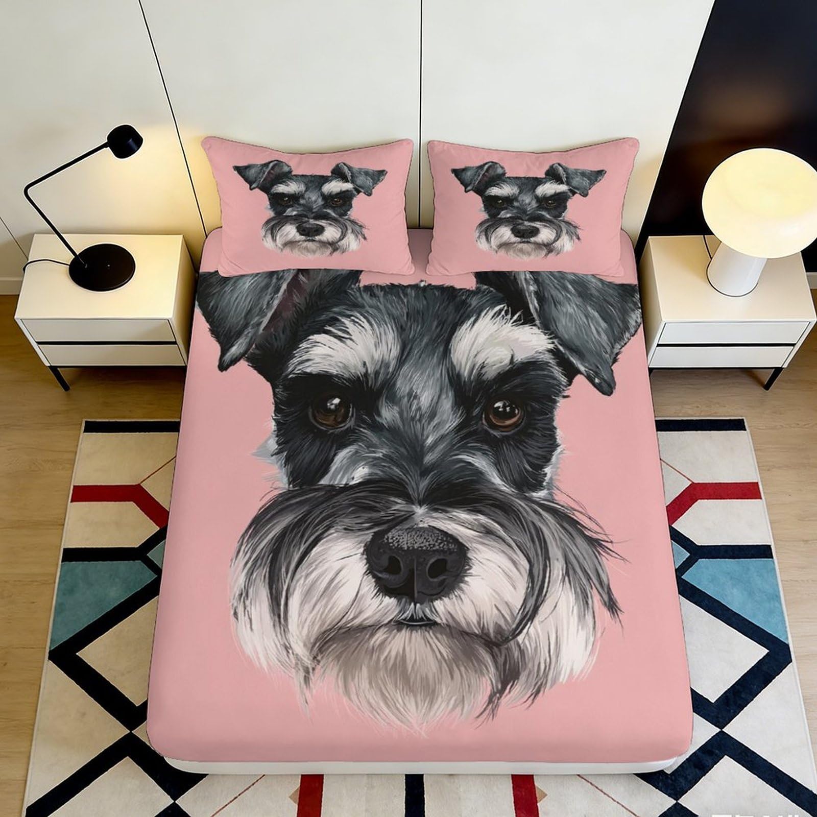 Pnayamiorkfel Style-5 3D Printed Schnauzer Dog Fitted Sheet Microfiber Pink Cartoon Pattern Bed Cover For Bedroom Dorm Mattress Protection 90X200x25cm
