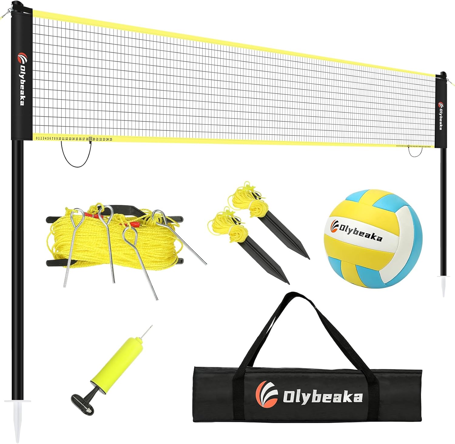 Regulation Size Portable Outdoor Volleyball Net Set System for Backyard Beach with Height Adjustable Poles, PU Volleyball and Pump, Carry Bag, Boundary Line - Easy Set Up & Anti-Sagging Black