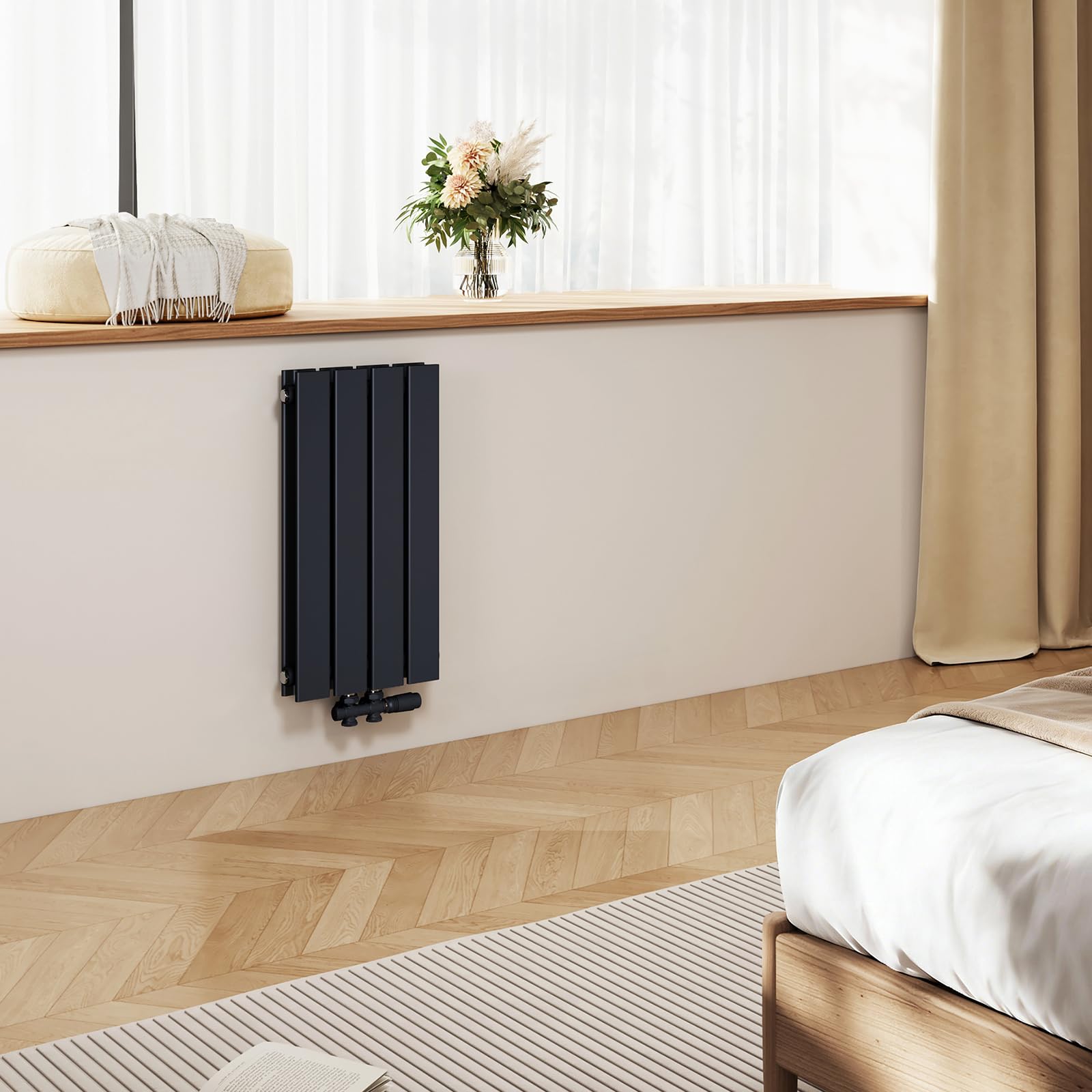 EMKE Design Heizkörper Klein 900x304 mm Vertikal Flachheizkörper mit Mittelanschluss, Doppellagig Paneelheizkörper Wandheizkörper für Bad, Schlafzimmer & Wohnzimmer, Anthrazit 559W