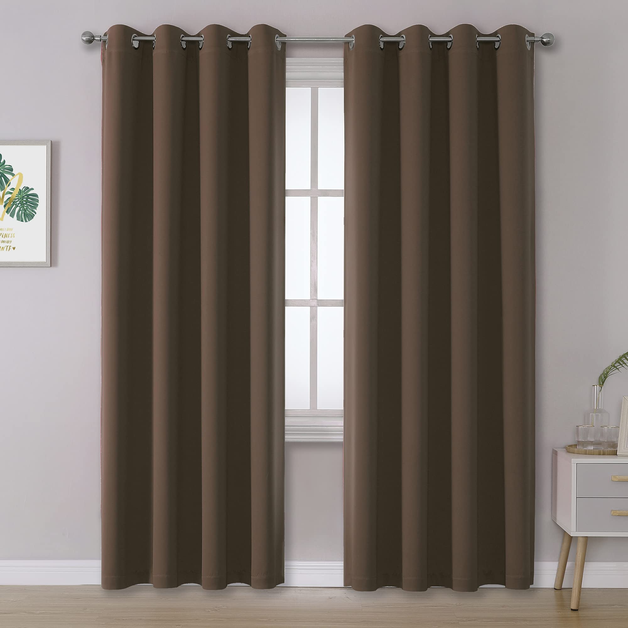 IVAZA Living Room Bedroom Room Darkening Thermal Insulated Polyester Solid Blackout Curtain Noise Reducation Window Curtain 5 feet Set of 1(Coffee)
