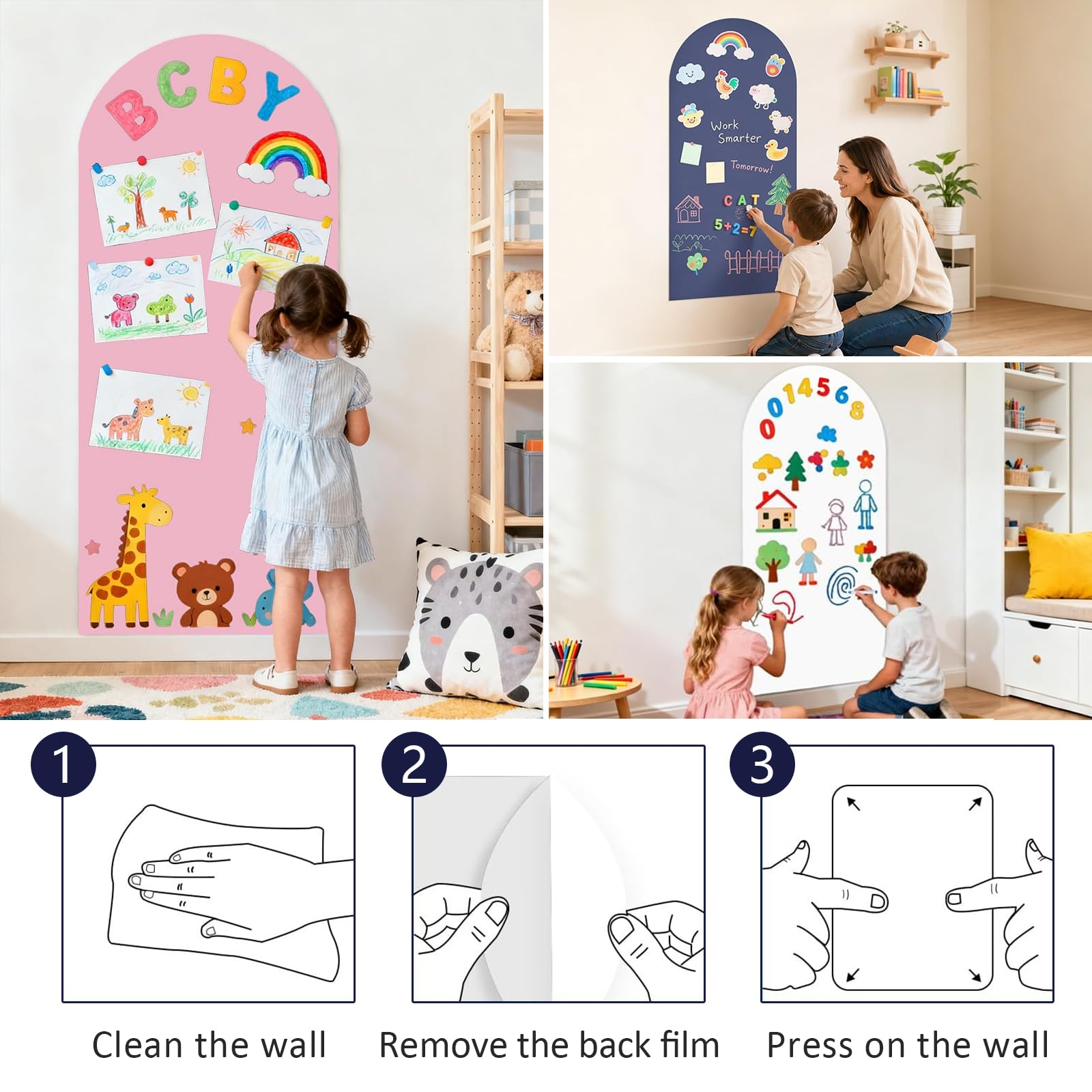 Pizarra magnética infantil, 100 x 45 cm, lámina magnética para habitación infantil, pared magnética autoadhesiva con varios accesorios, pizarra magnética multifuncional para pared para niñas y niños