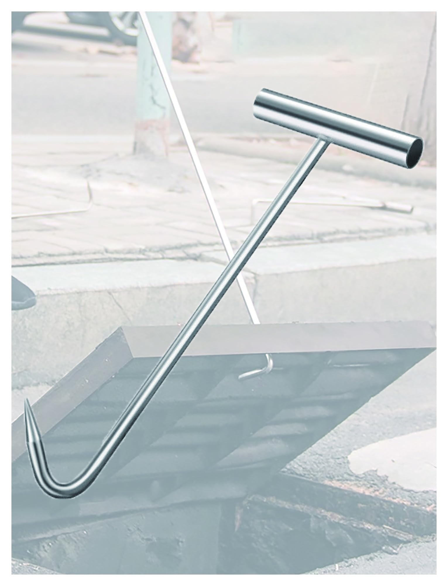 Gancio for tombino, gancio robusto e maneggevole da 12 mm di diametro, gancio di sollevamento in acciaio inossidabile, strumento di sollevamento for gancio for tombino(Pointed,80cm/31.4in)