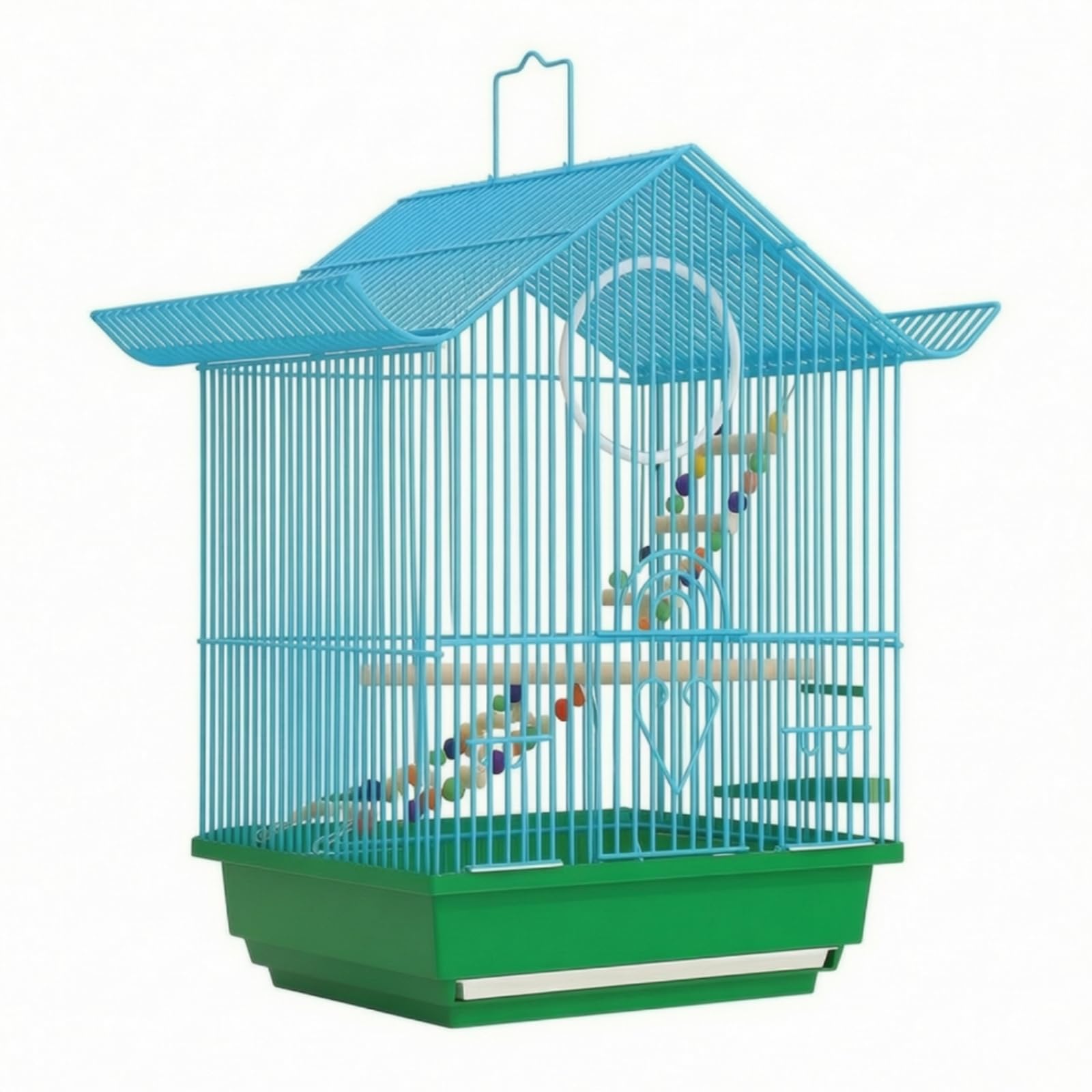 Vogelkäfig mit Klassischem Hausdesign Sicherer Kleinvogelkäfig mit Stababstand Und Praktischer Reinigungsschale für Zuhause Und Vogelhaltung Im Innenbereich, Blau, Glasblau