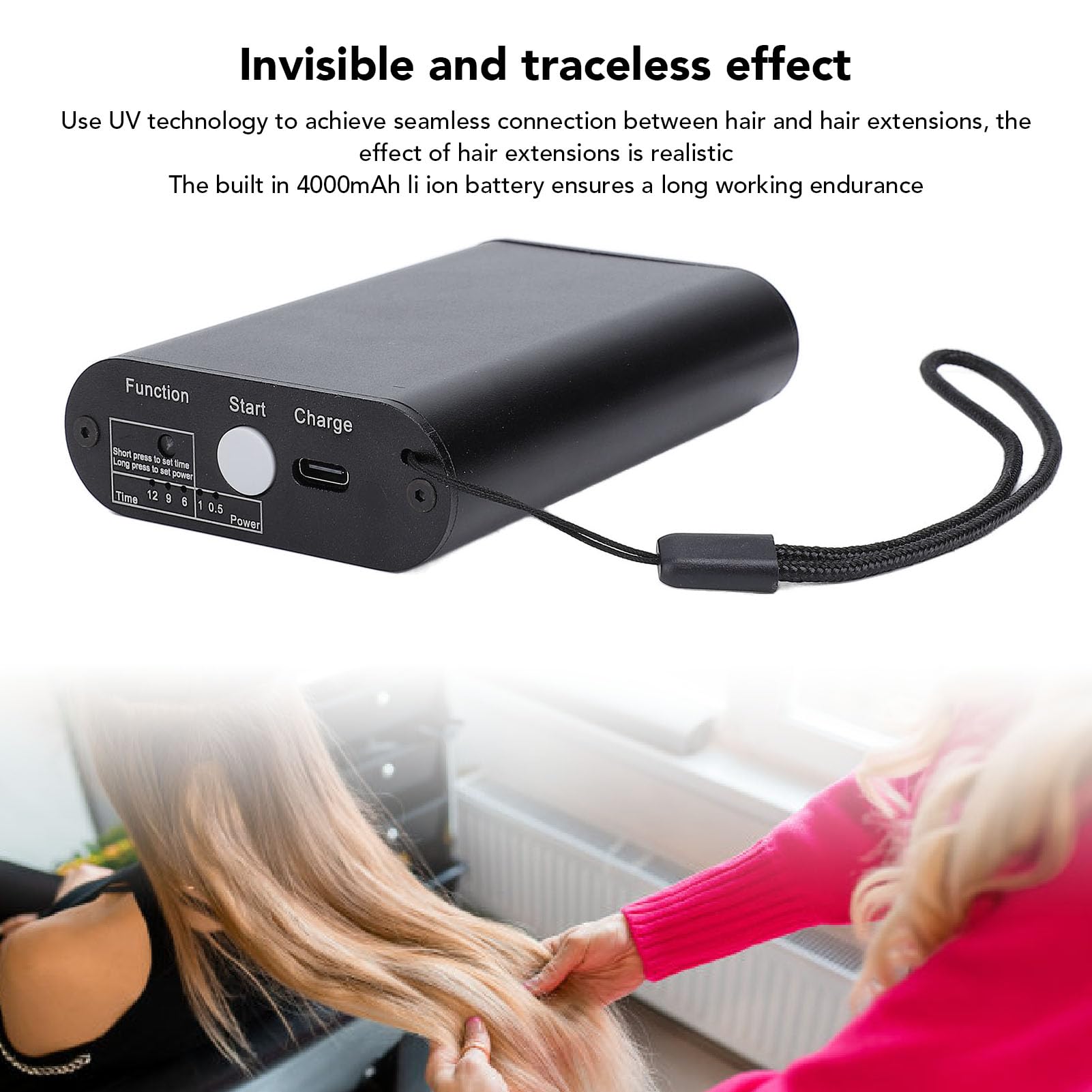 Haarverlängerungs UV Licht, UV Lichtverlängerungs Set, Wiederaufladbares UV LED Haarverlängerungslicht 5 X 365 Nm + 4 X 395 Nm Volle Wellenlänge, 3 Aushärtungszeitmodi, für den