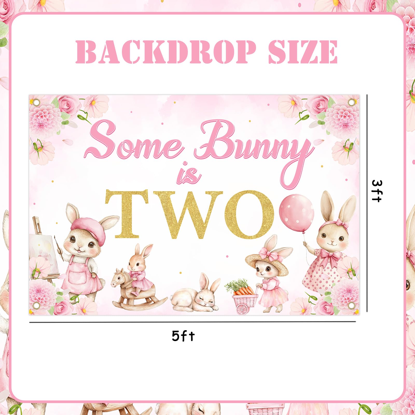 Amazon.com : Some Bunny is Two Birthday Backdrop Pink Floral Cute