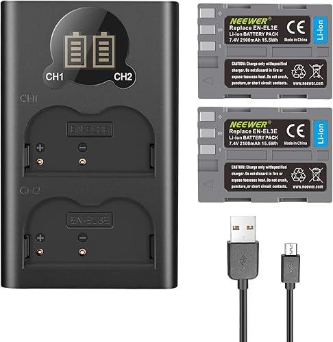 Miniatura 2 de Neewer Batería de repuesto de 2100 mAh para Nikon EN-EL3e con cargador USB dual con pantalla LCD compatible con Nikon D50 D70 D70s D80 D90 D100 D200