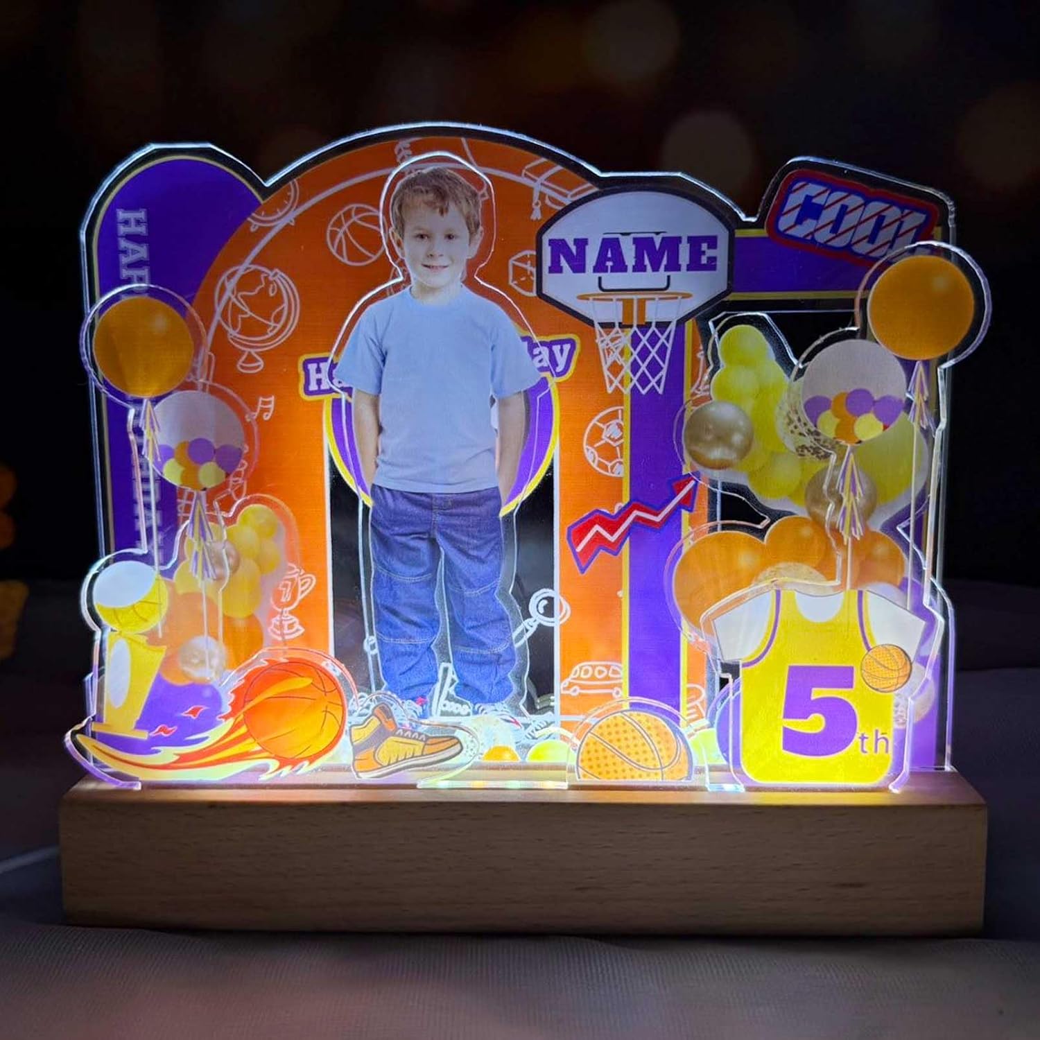 Dicodes Personalized Birthday Gift Custom Photo Cutout 3D Night Light Miniature Scene Plaque for Birthday/Anniversary/Christmas(Basketball)