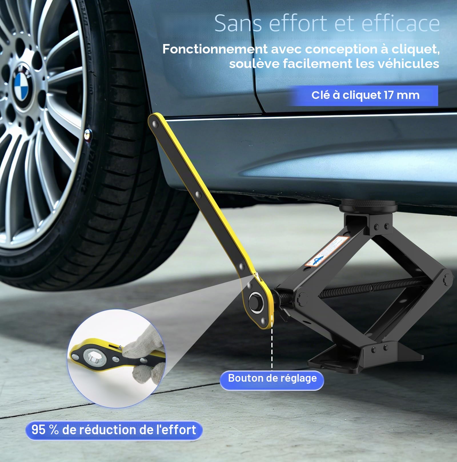 IMAYCC 3T Cric Voiture, Universel Crique Voiture pour BMW Série avec 2 Tampon Caoutchouc,Portable Cric de Levage avec Clé pour Écrous de Roue, Set Urgence Automobile pour SUV MPV BMW(1/3/5/6/7/Z/X)