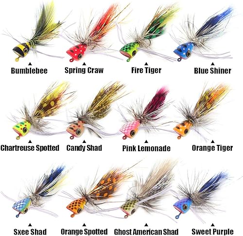 Miniatura 4 de Popper-Flies-para-mosca-Pesca-Topwater-Panfish-Bluegill-Bass-Poppers Moscas Bugs Señuelos