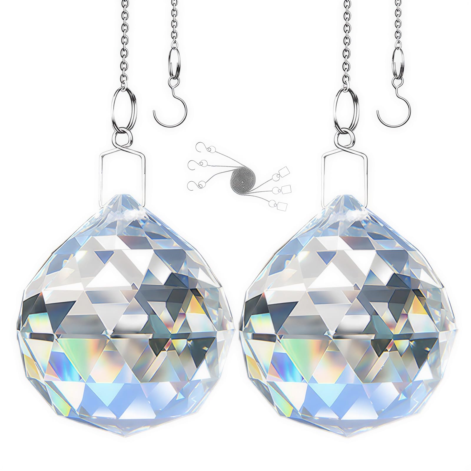 Sun Catcher with Chain & Hook for Easy Hanging - 2 Pack 50mm Rainbow Maker Prism, Crystal Ball Glass Beads Pendant for Windows Decoration, DIY Crafts, Gift Idea โ image 1