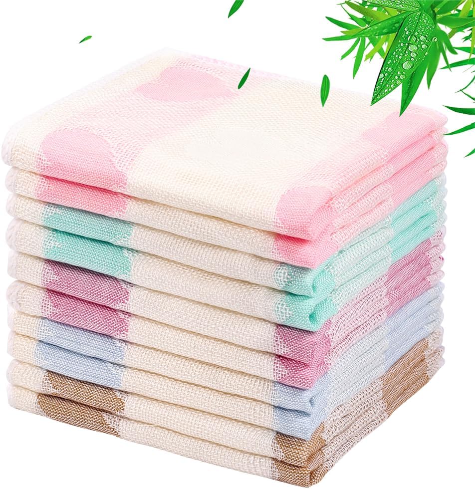 10 Pack Dishcloths Bamboo Dish Cloths Towels 12″ x 12″ Kitchen Wash Cloths Machine Washable Cleaning Cloths Absorbent Reusable Small Dish Rags for Washing Dishes Odor Free (Heart,10 pcs)