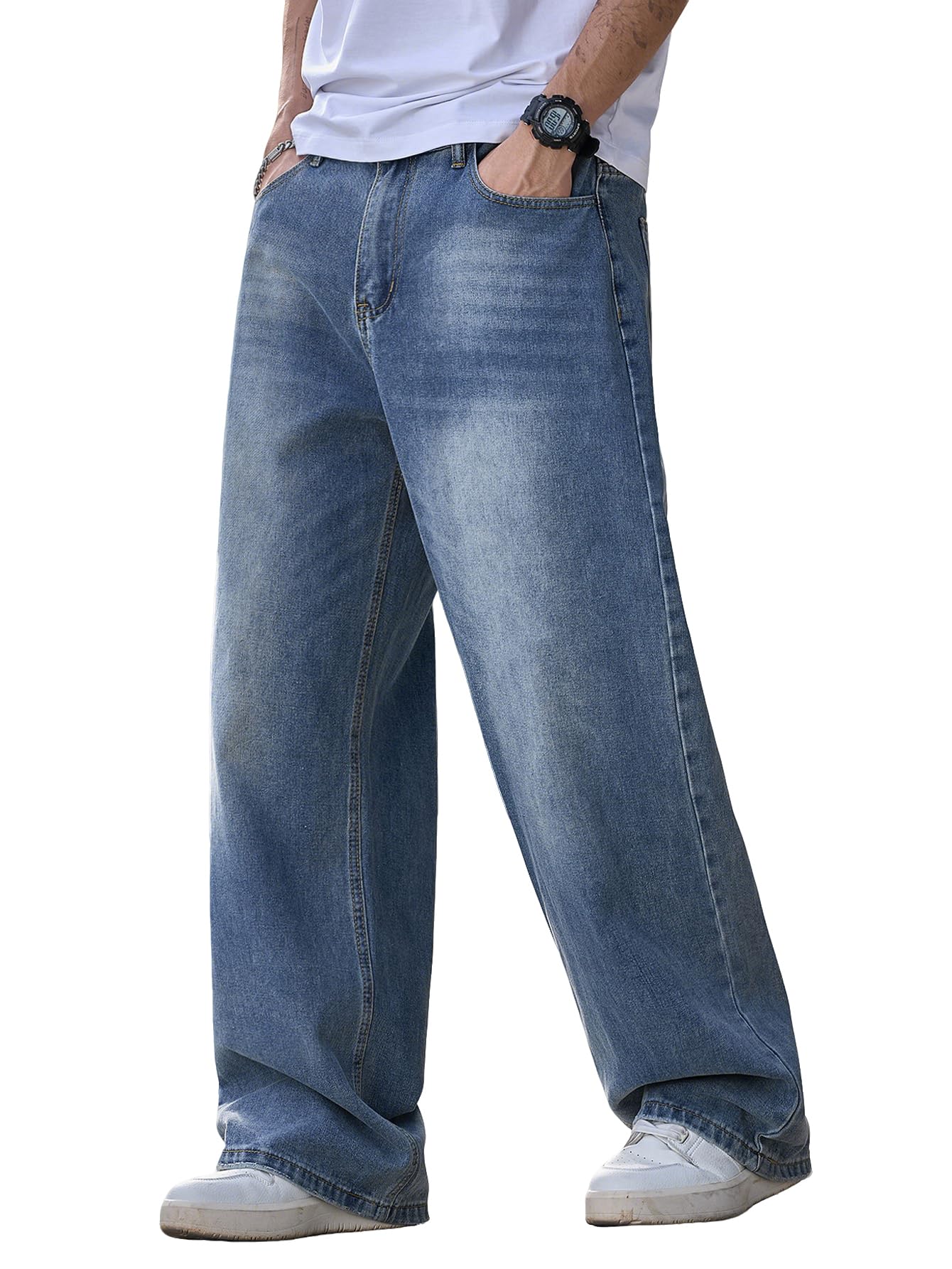 Zewool Herren Baggy Jeans Weite Beinform Skater Jeans Denim-Hosen | Hip Hop,Lässige,Lockere Passform,Streetwear,Y2K Skateboard,Gerade