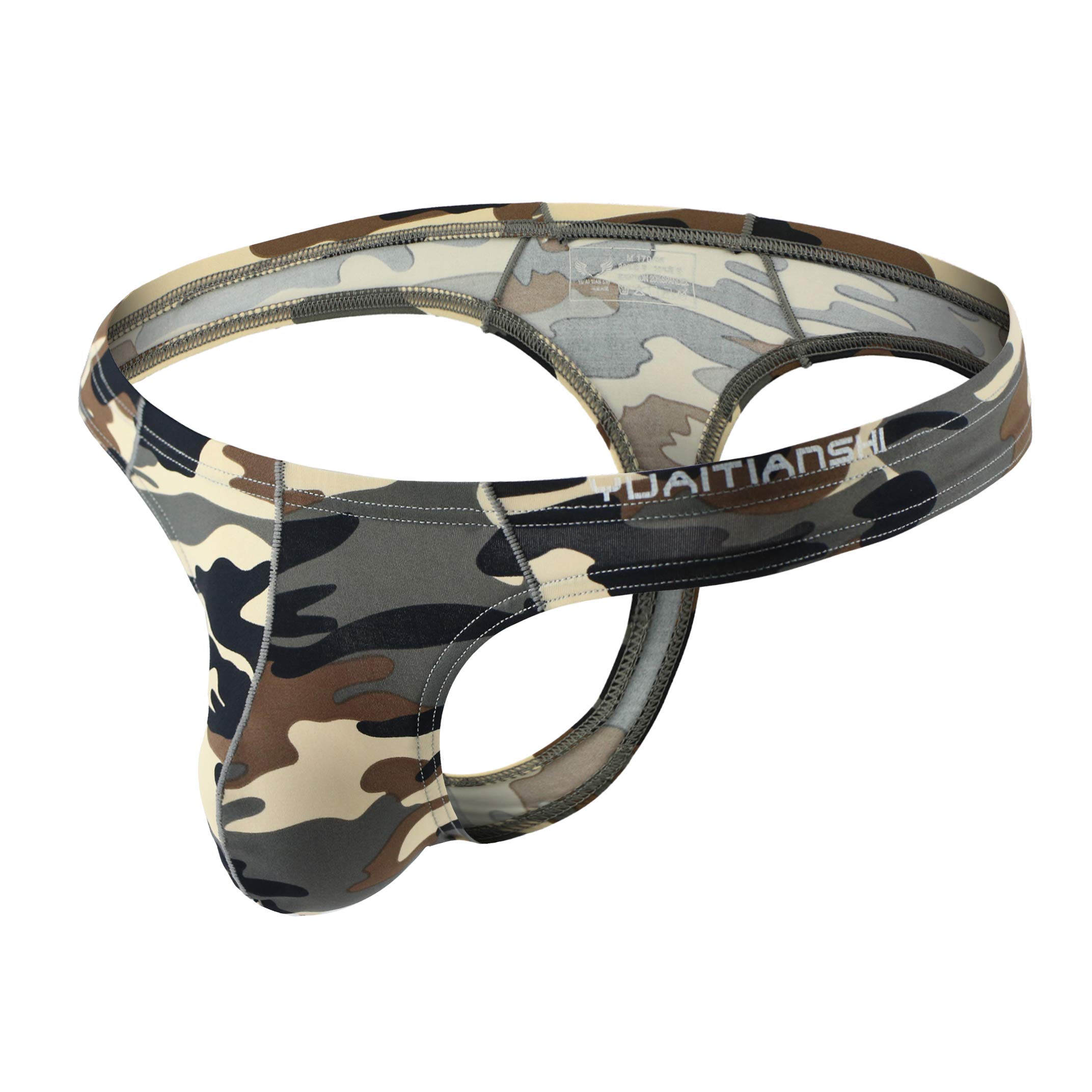 MuscleMate UltraFit Men's Camouflage Thong Underwear, Hot Men's Thong G-String Undie - Grey - M