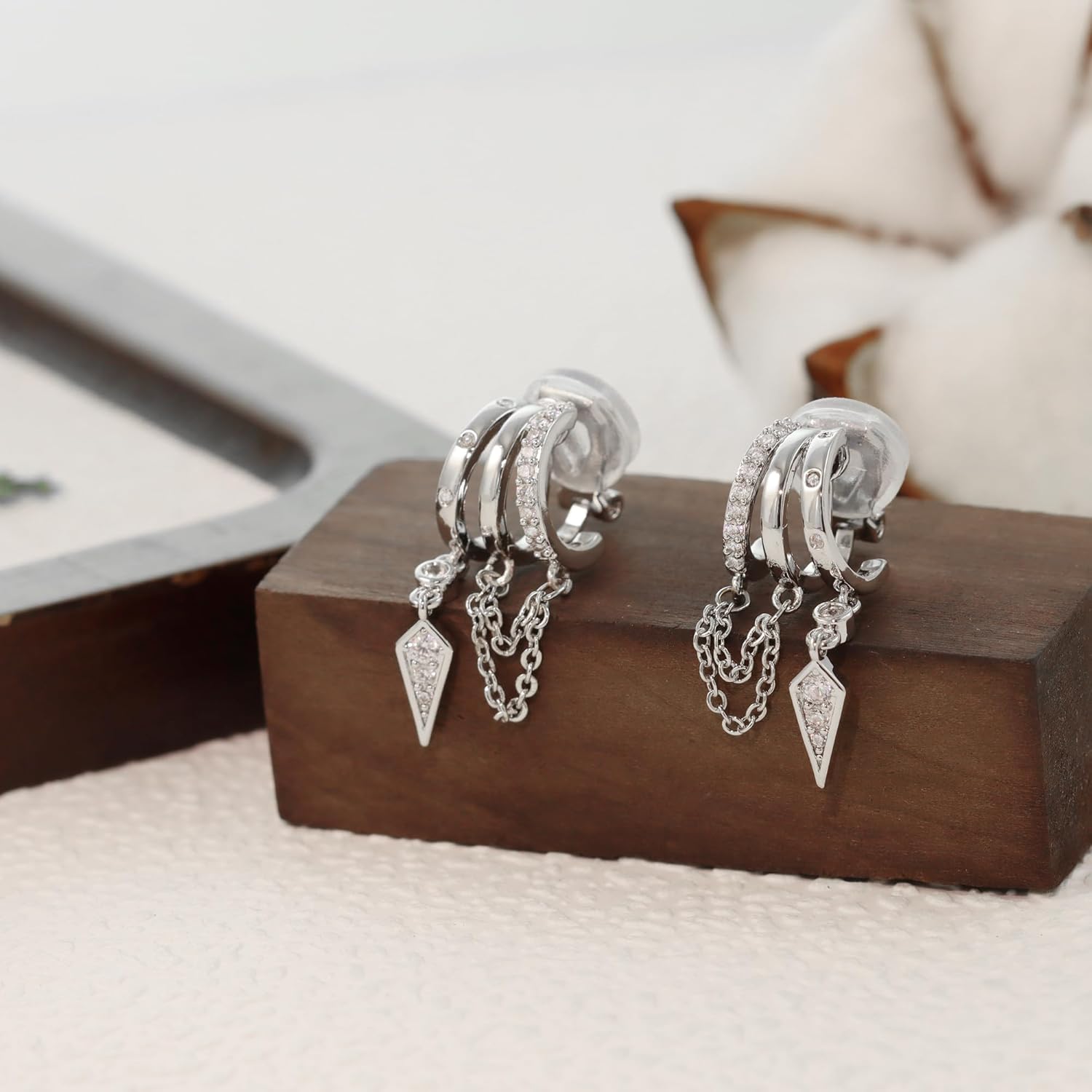 Clip On Earrings for Women Chain Moon Star Cross Hoop Dangle Earring No-Pierced Gold Silver - Image 3