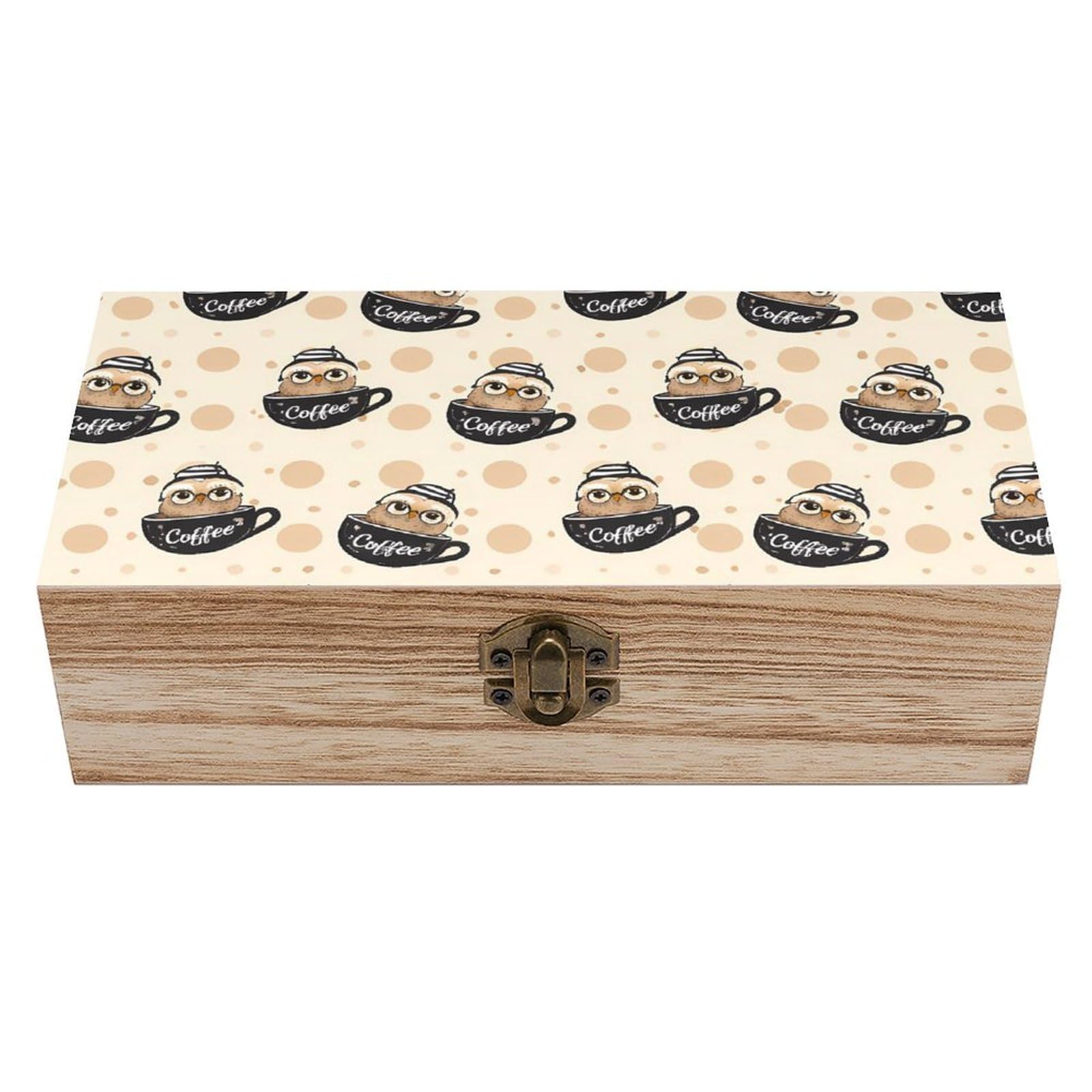 SMAZDFXX Colorful Owl Wooden Storage Box With Hinged Lid Decorative Front Clasp Keepsake Boxes