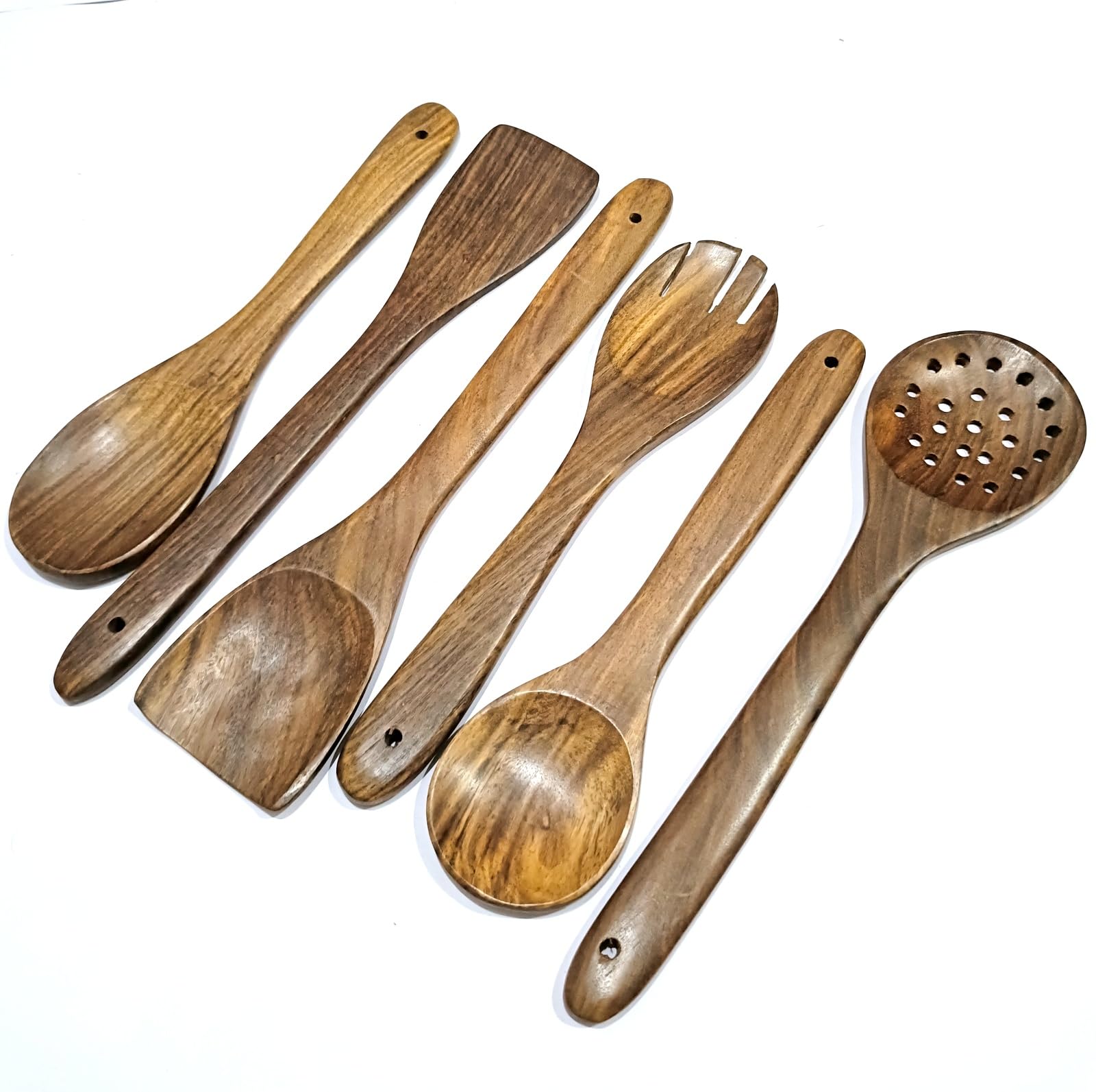 Küchenhelfer-Set aus Holz, 6-teiliges Kochutensilien mit Löffeln, Spateln und Sieb
