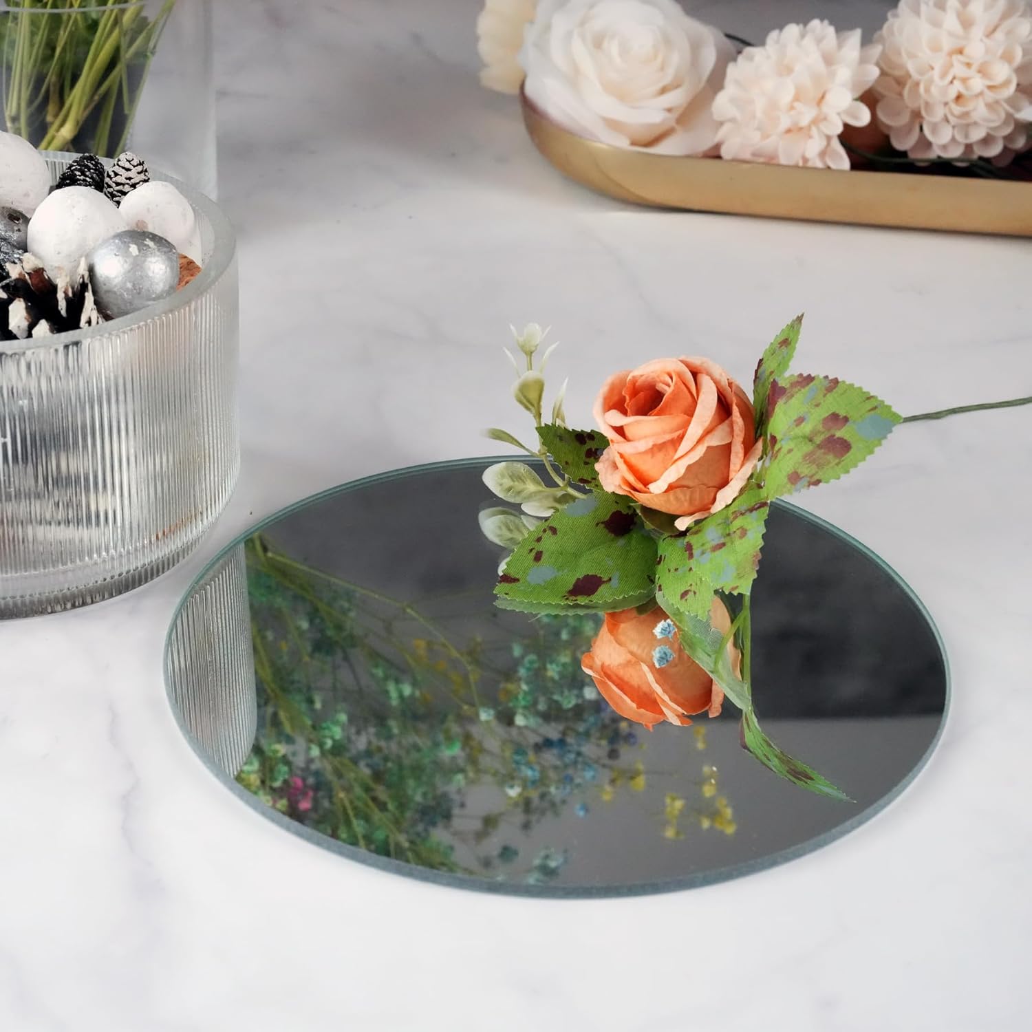 Craft And Party, Round Mirror, 10 Inch Round Mirror Trays, Circle Glass Mirro Tiles - 3.8mm Thickness - Wedding Table Centerpieces, Smooth Edges (Sets of 12) (10")